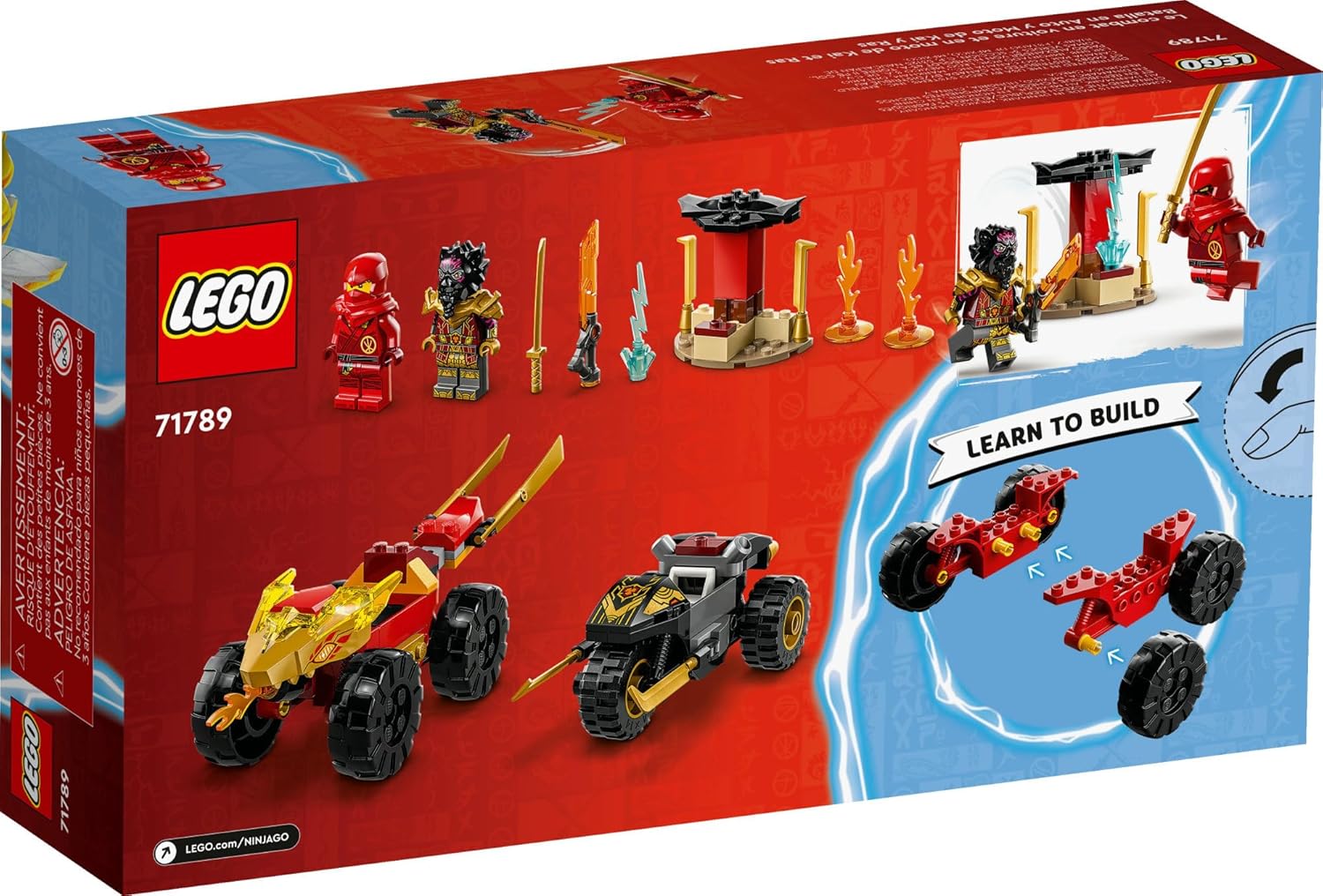 LEGO NINJAGO Kai and Ras 71789 – Juego de juguetes de construcción para principiantes, cuenta con un juguete de auto ninja y bicicleta más 2