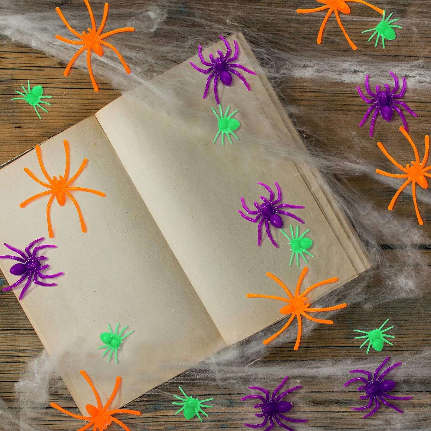 3 tamaños, 120 arañas de plástico, pequeñas arañas de plástico, arañas falsas, accesorios de broma de terror para decoración del hogar y fiestas, 2