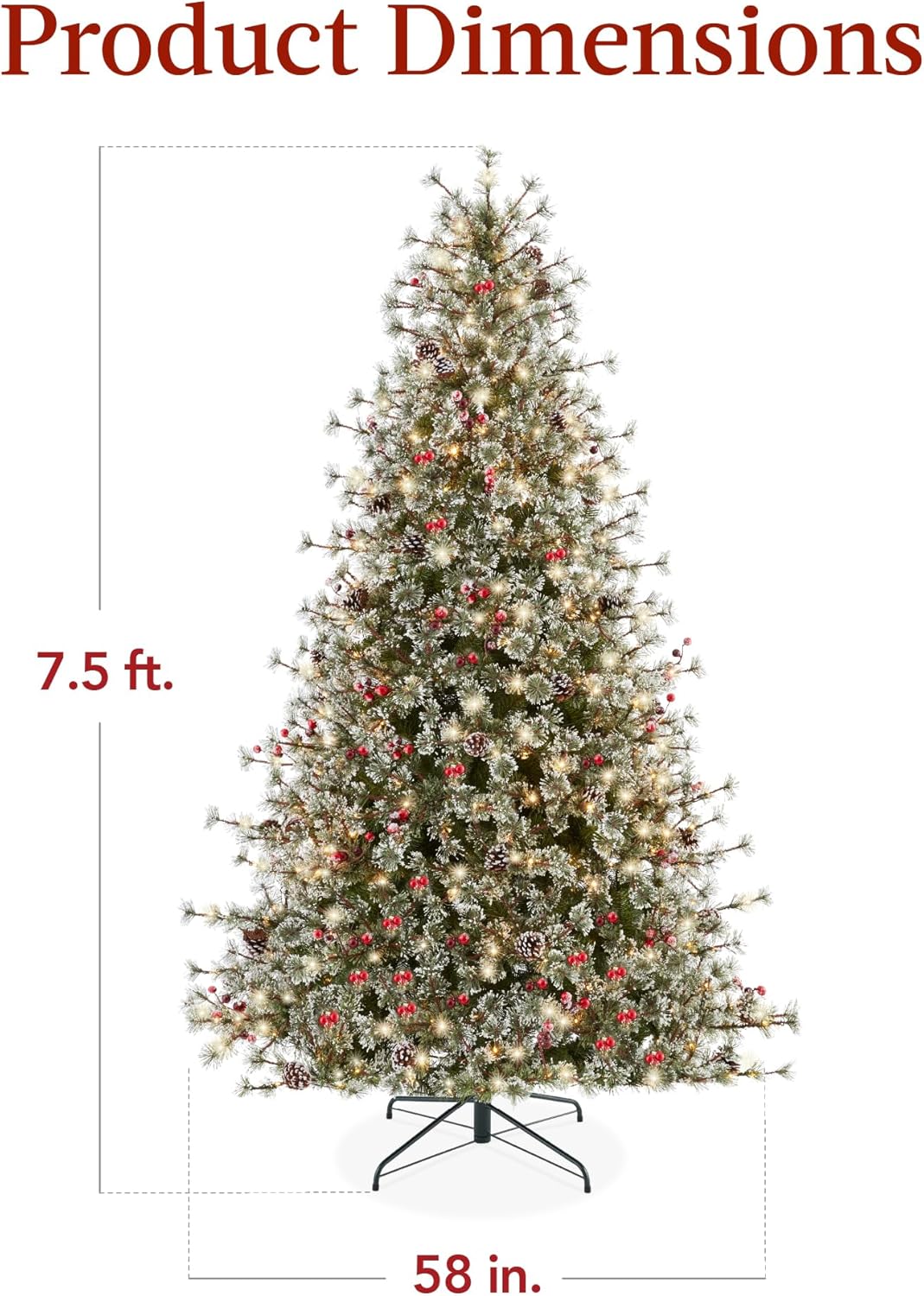 Best Choice Products Árbol de Navidad de pino de cachemira preiluminado de 7.5 pies, decoración navideña artificial semiflocada de alta calidad con
