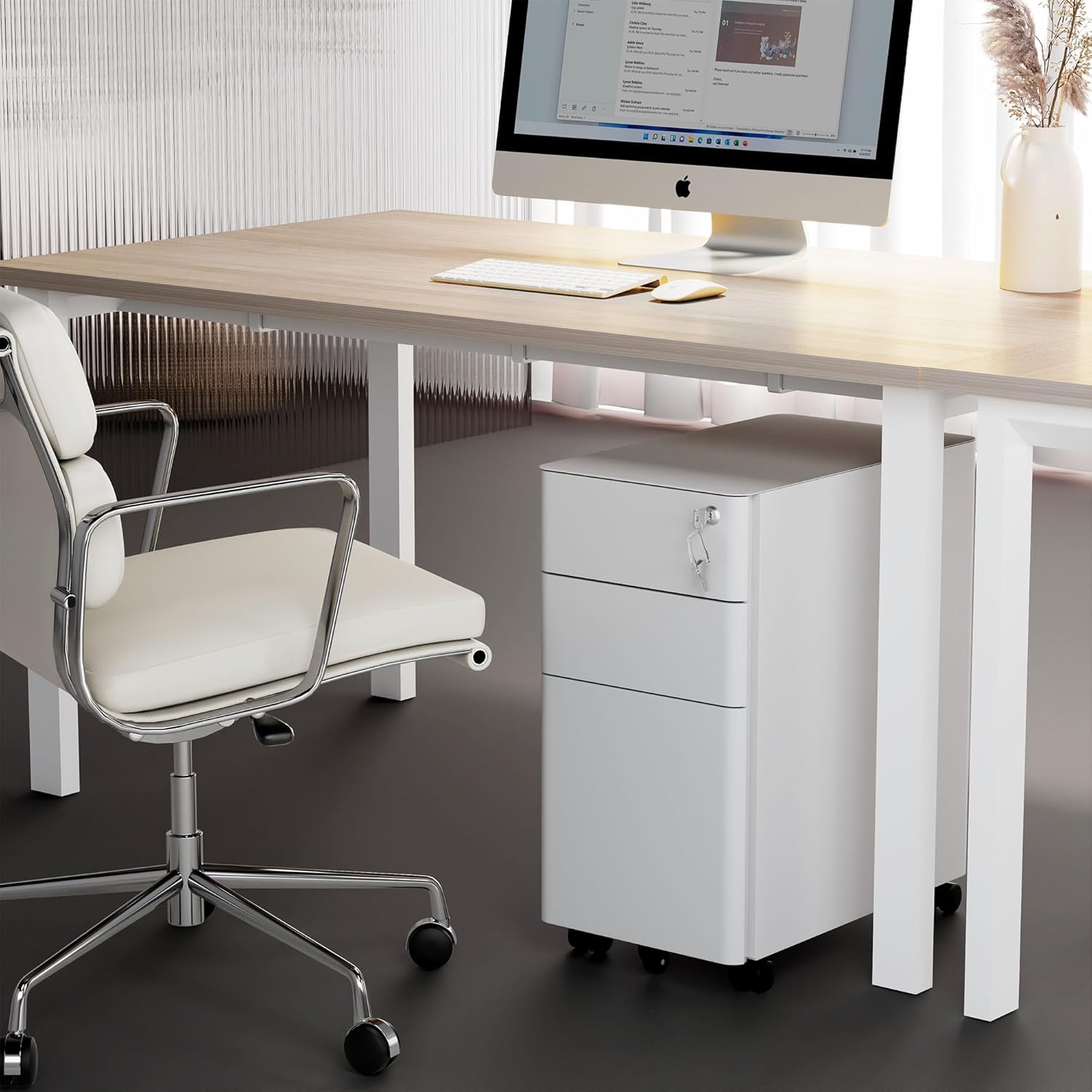 Mount-It! Pedestal de archivos móvil, archivador con 3 cajones, diseño delgado para almacenamiento debajo del escritorio para archivos, carpetas y