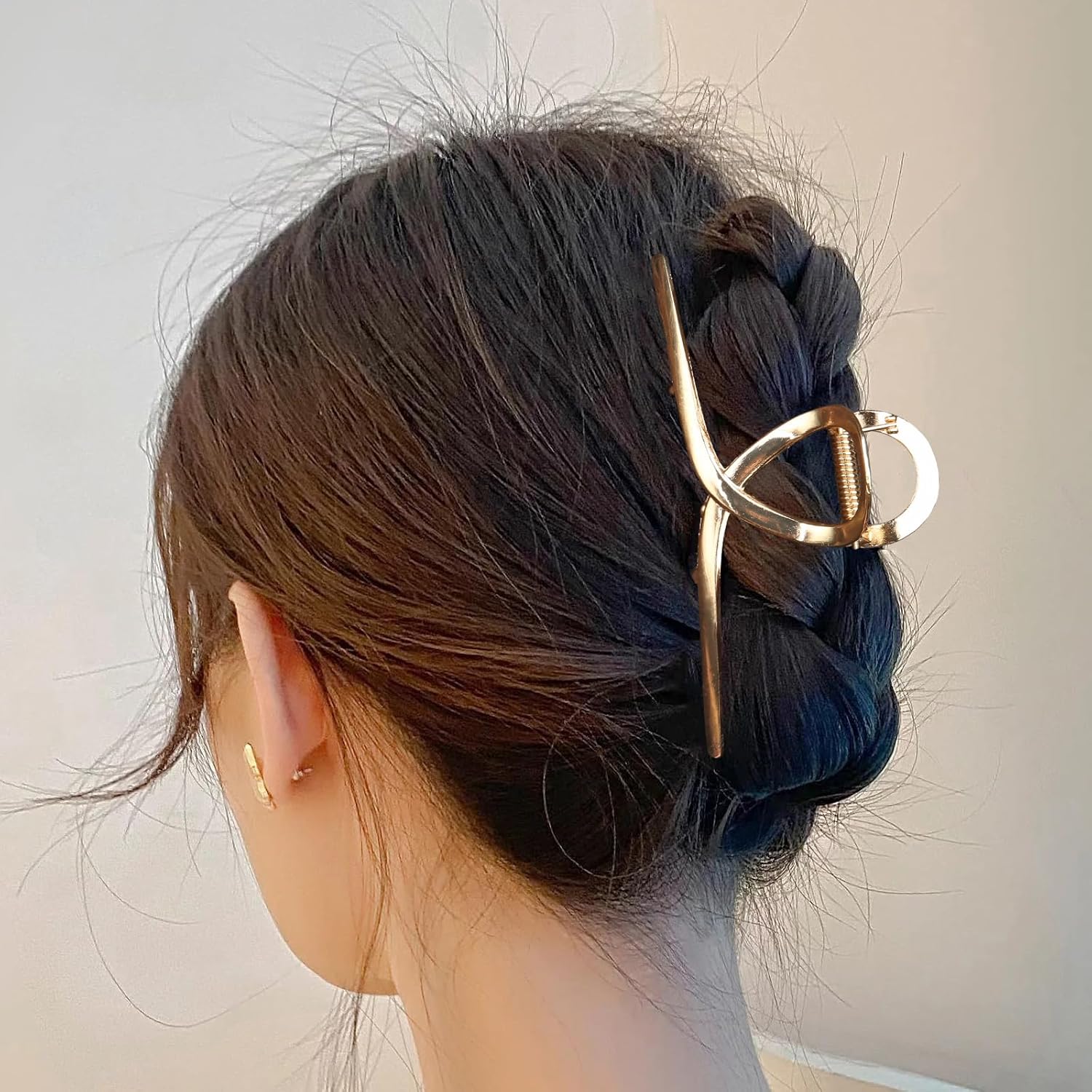 HH&LL Pinzas para el cabello, 4 piezas de garra de pelo de metal grande pinza pasador abrazadera para mujeres (M-dorado)