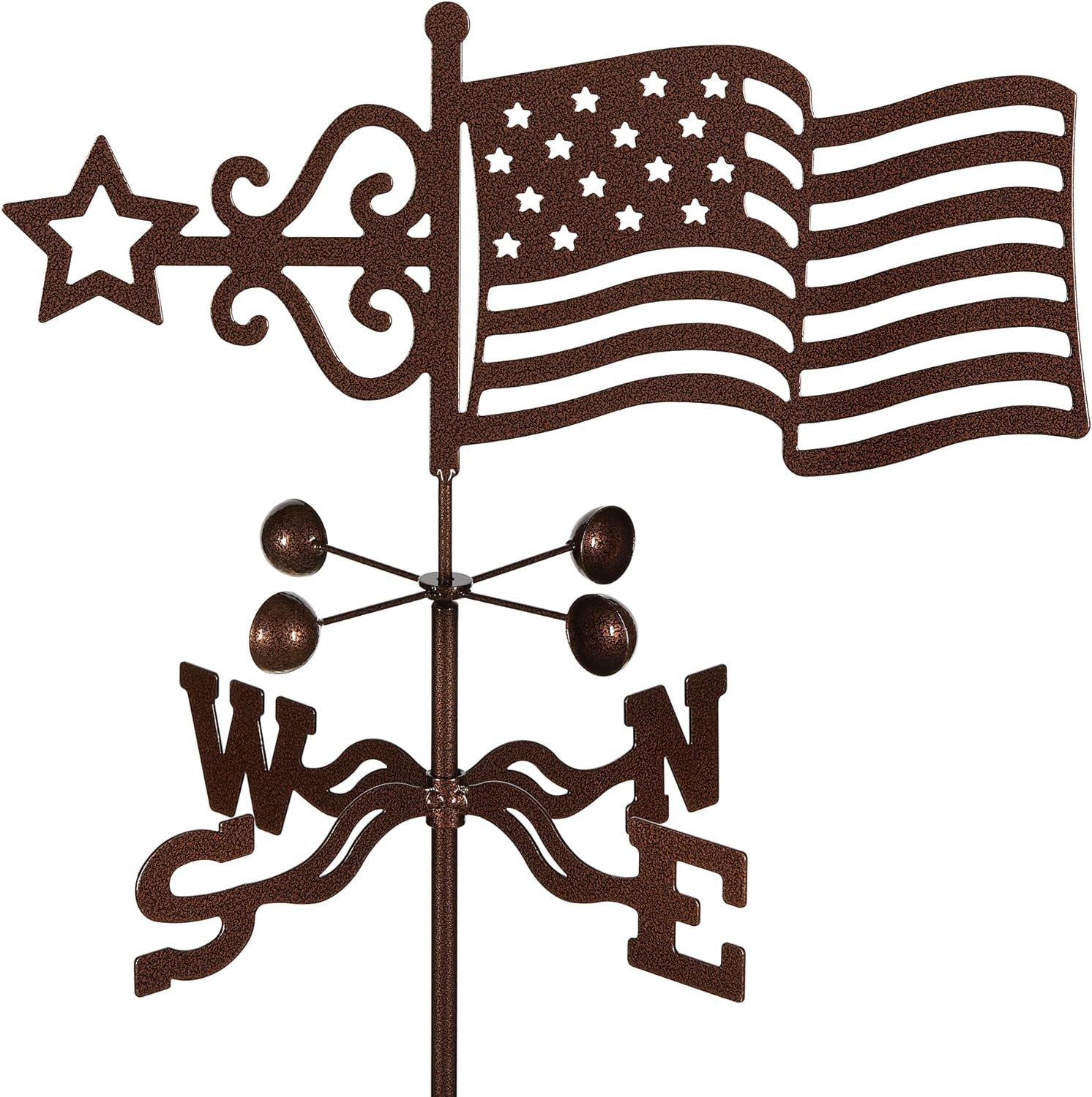 EZ Vane – Veleta de acero con bandera de Estados Unidos, 21 pulgadas de altura, incluye soporte de techo de metal, vasos de viento y soportes, hecho