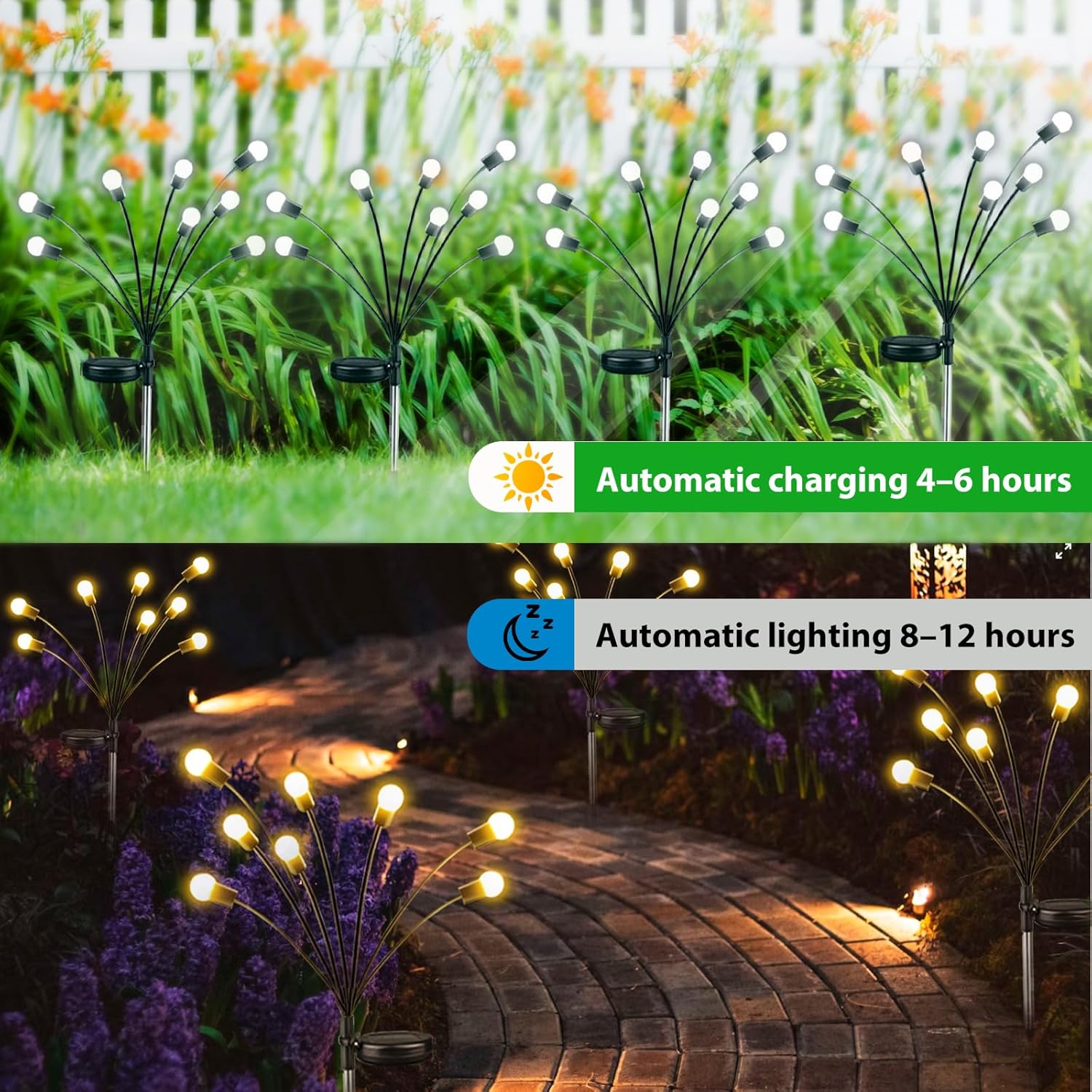 Paquete de 2 luces solares de jardín, nuevas luces solares de luciérnaga mejoradas (oscilación por el viento), luces solares impermeables para