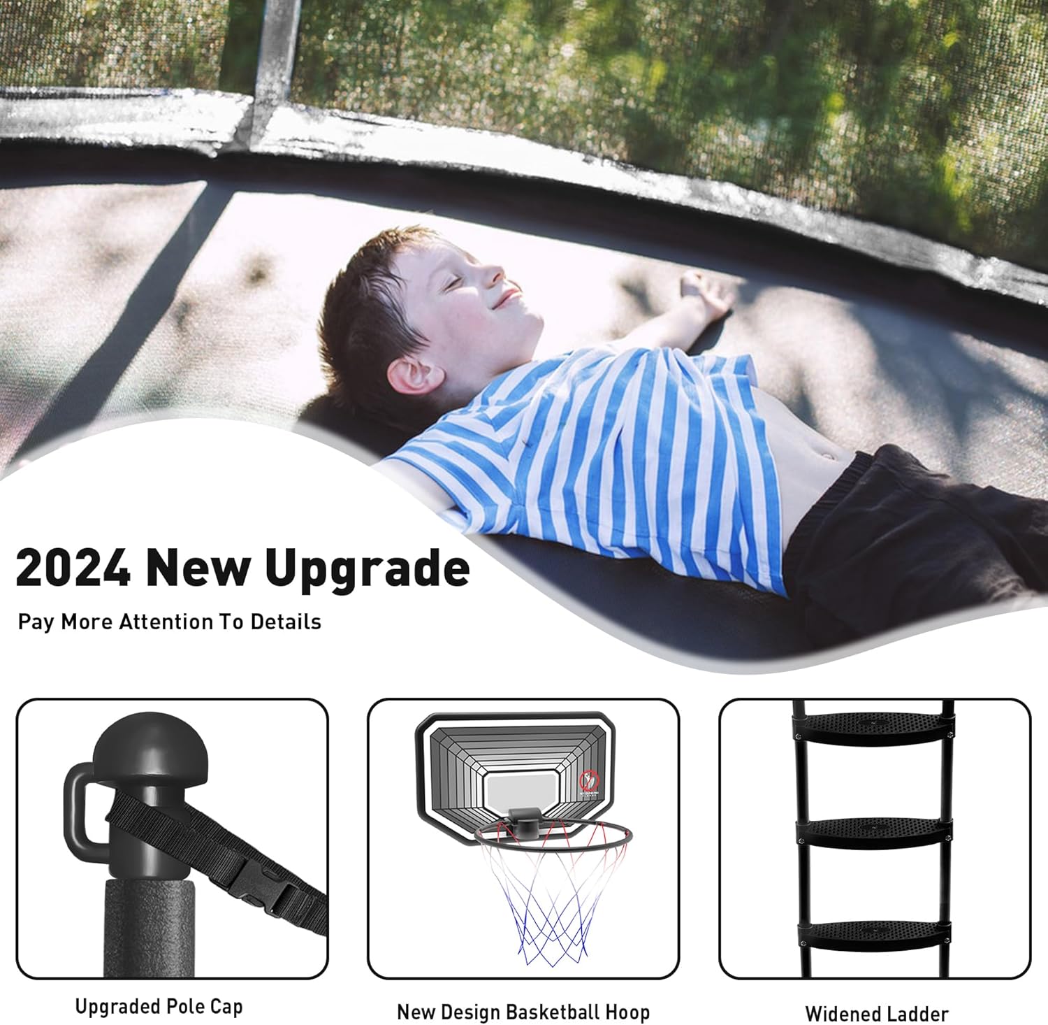 Tranpoline para niños y adultos, 1500 libras, 16 pies, 15 pies, 15 pies, 14 pies, 12 pies, 10 pies, 8 pies, tranpolina con aro de baloncesto, red de
