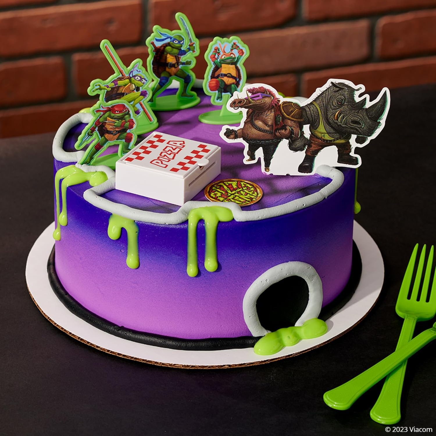 DecoSet Teenage Mutant Ninja Turtles Pizza Power Cake Topper, decoración de pastel de 6 piezas con figuras de tortuga, foto de pastel y lanzador de