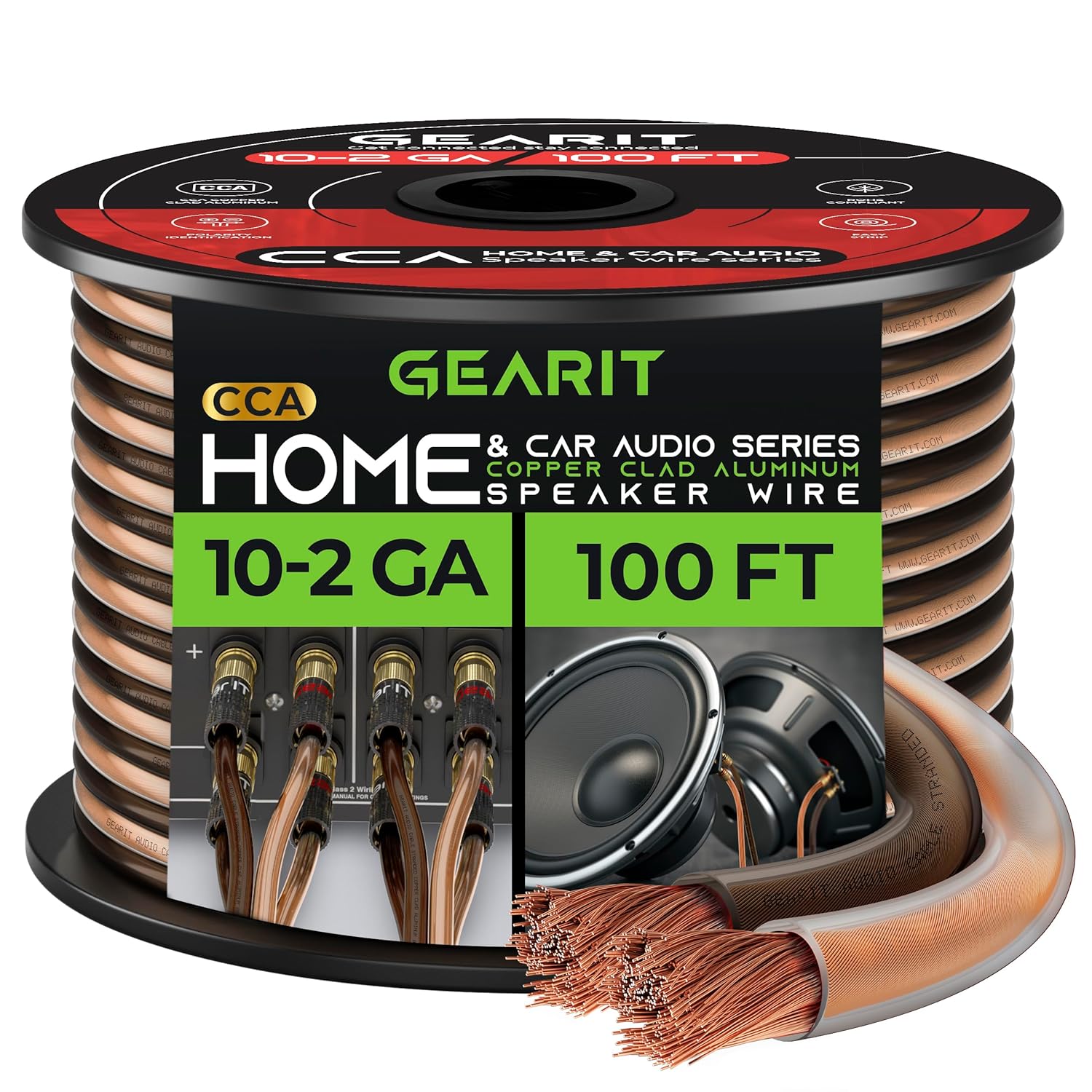 GearIT Cable de altavoz de calibre 10 (100 pies), aluminio revestido de cobre, alambre de cobre de calibre grueso CCA para estéreo, sonido