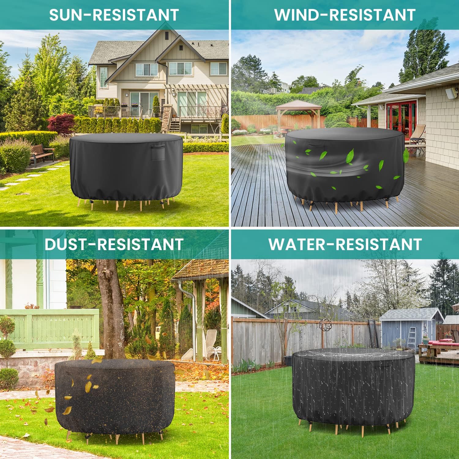 Funda redonda para mesa de exterior, 600D impermeable, resistente al desgarro, funda para muebles de patio y sillas, funda para muebles de exterior,
