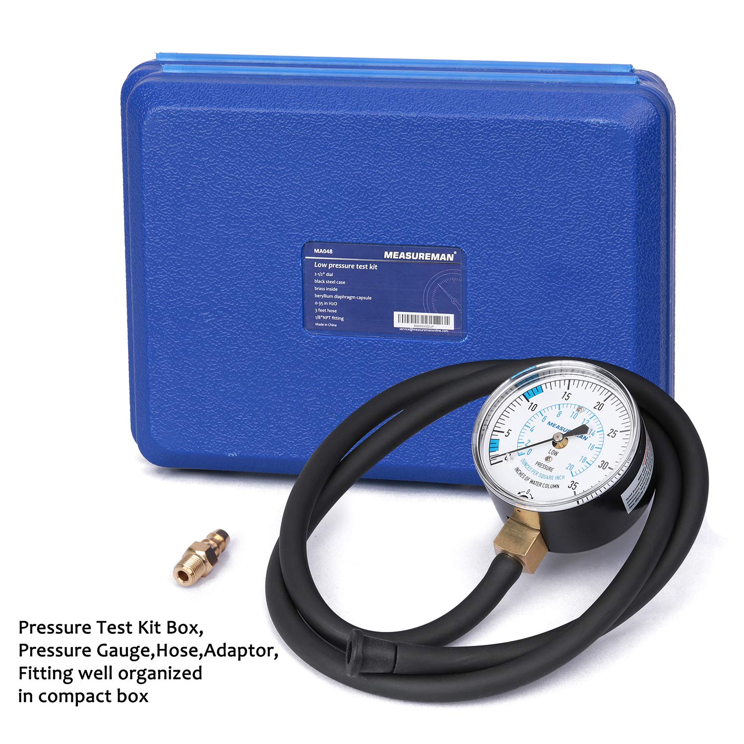 MEASUREMAN Kit de prueba de presión de colector de gas natural o gas LP, 0-35 “W.C., 14″ NPT, manguera de 40” de longitud