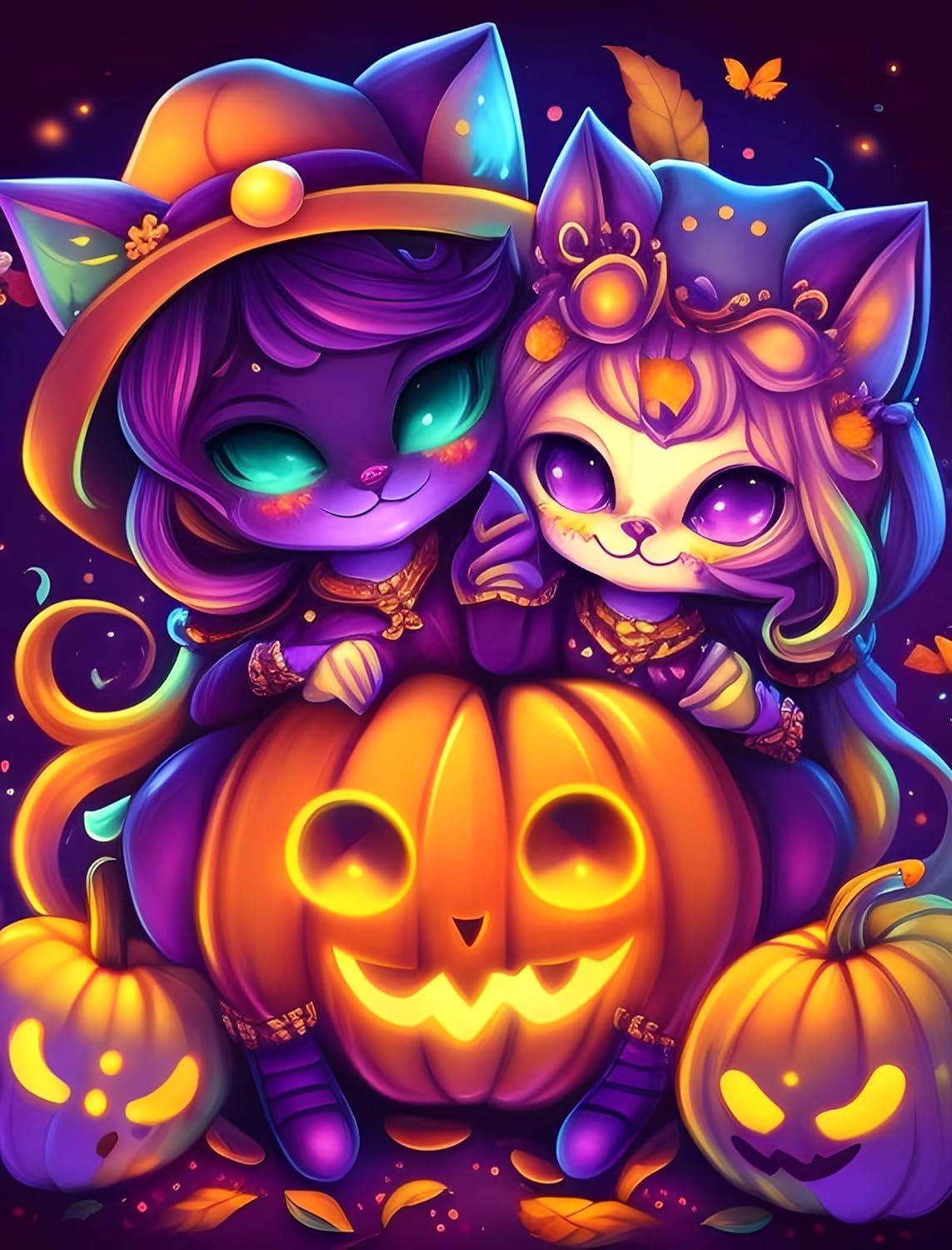 Afusvoe Kit de pintura de diamante de calabaza de Acción de Gracias de otoño para adultos principiantes, muñeca de oreja de gato, kit de arte de