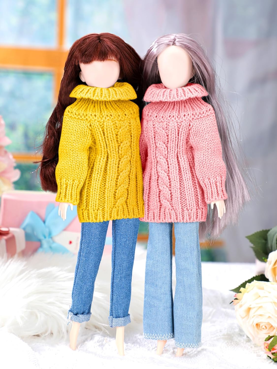 Bencailor 8 piezas de ropa de muñeca de 11.5 pulgadas, accesorios de muñeca de algodón, suéteres de elfo, pantalones de mezclilla, ropa regular para
