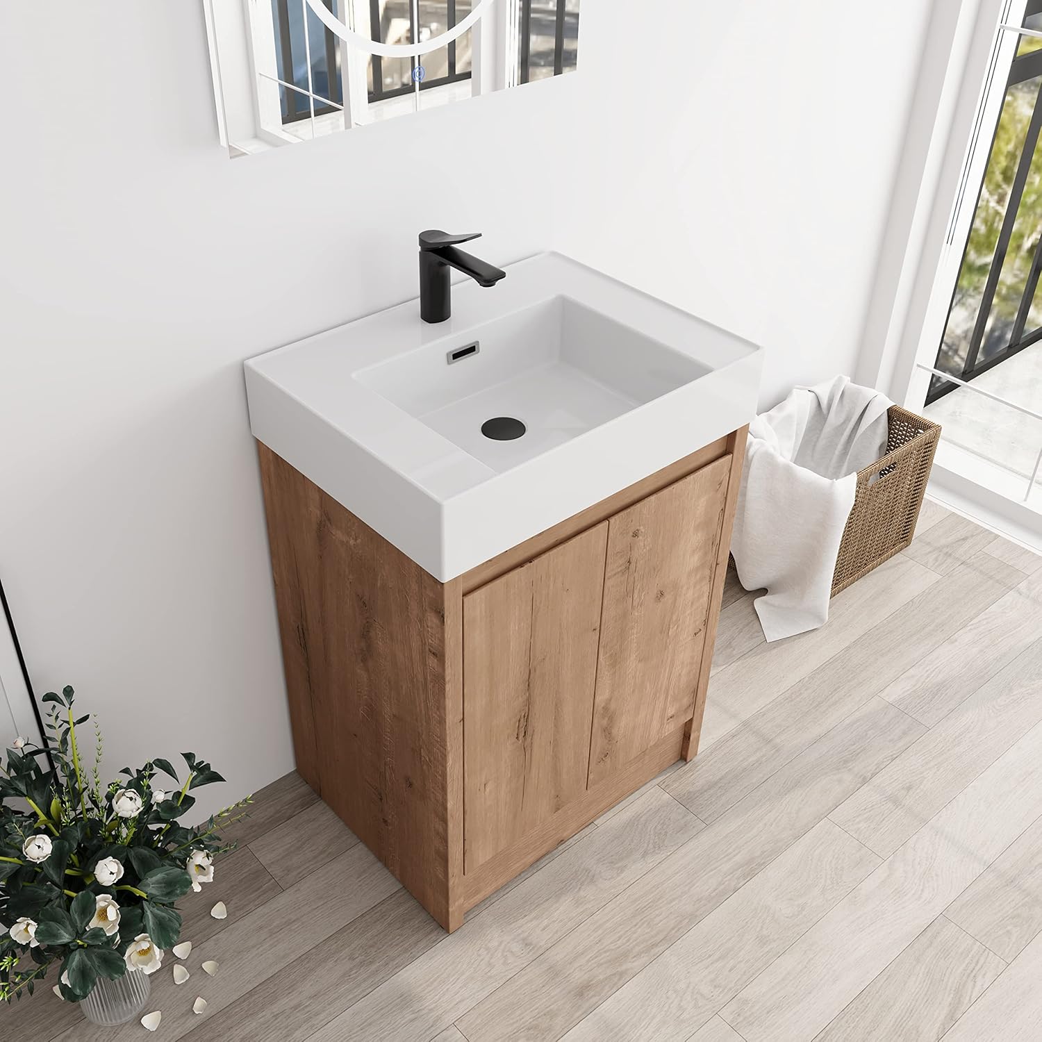 Tocador de baño de 24 pulgadas con fregadero, tocador de baño independiente de 24 pulgadas, combo de tocador de baño de un solo lavabo, tocador de