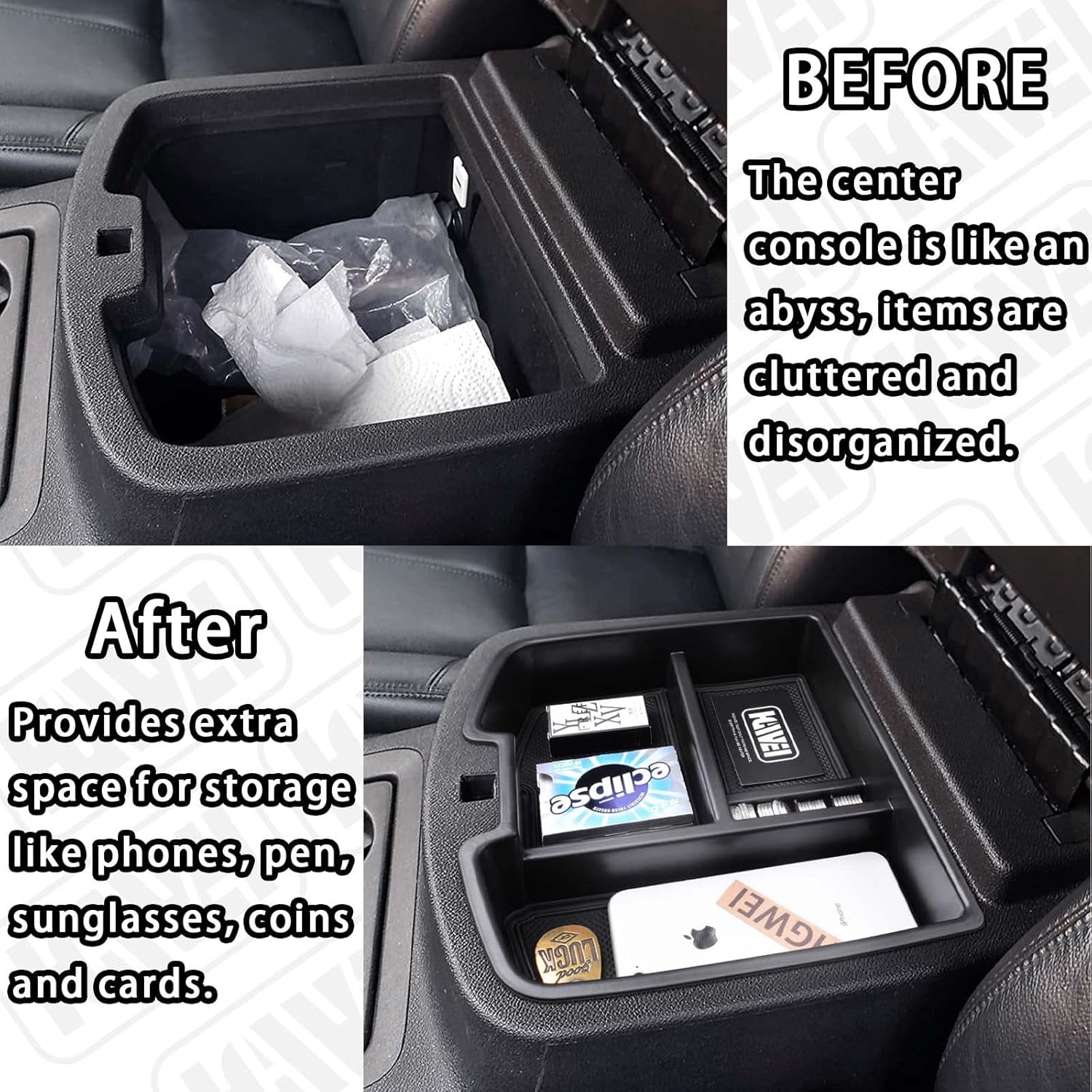 Organizador de consola central compatible con Chevy Silverado GMC Sierra Avalanche Tahoe Suburban Yukon Yukon XL 2007-2014, accesorios solo para