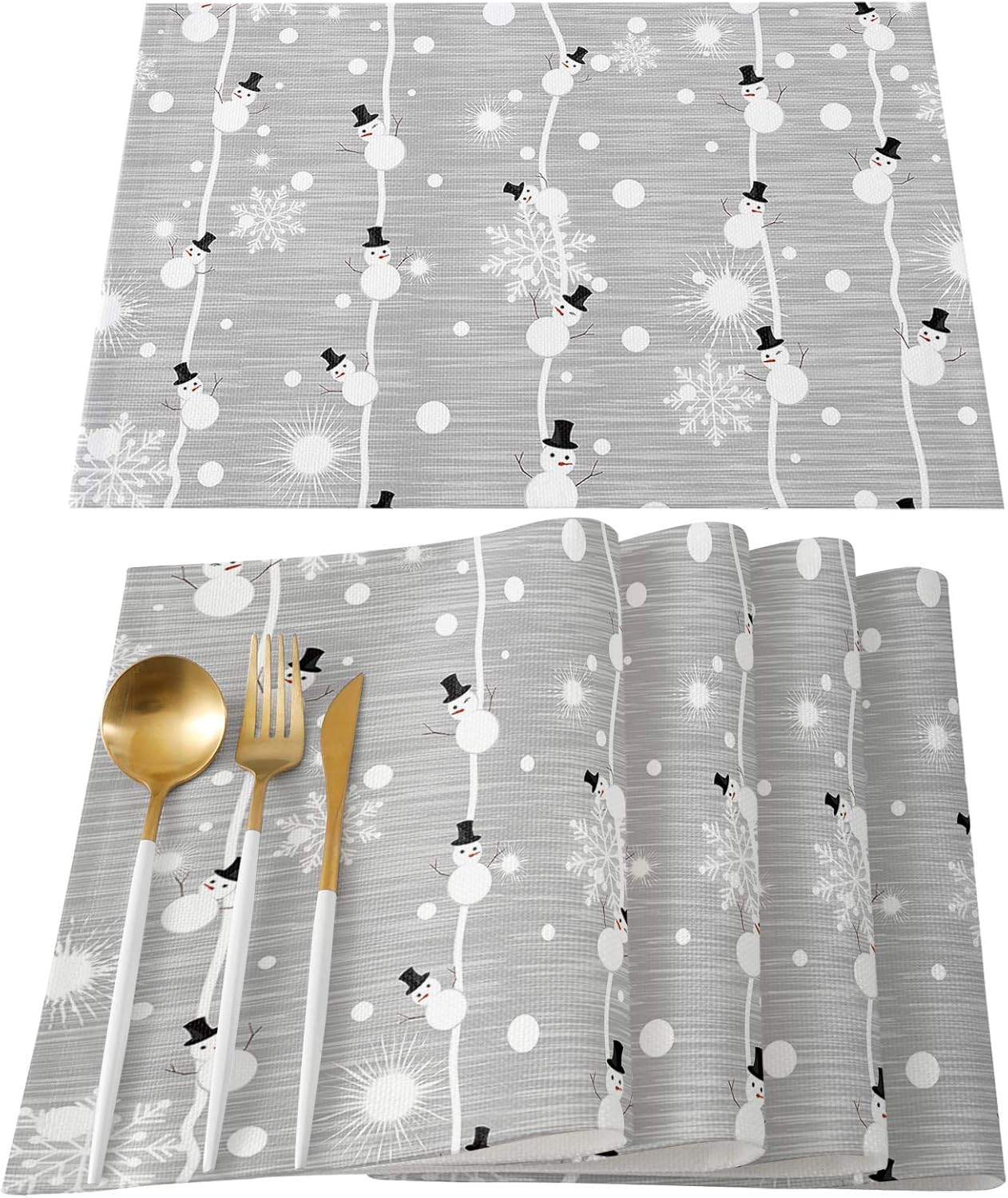 Mantel individual de invierno para mesa de comedor, juego de 4 manteles individuales de algodón y lino impermeable, mantel individual de copo de