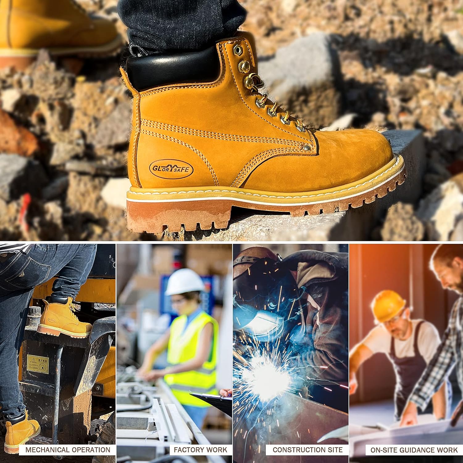 glorysafe Botas de trabajo para hombre con puntera suave, impermeables y antideslizantes, botas de seguridad de 6 pulgadas para construcción, botas