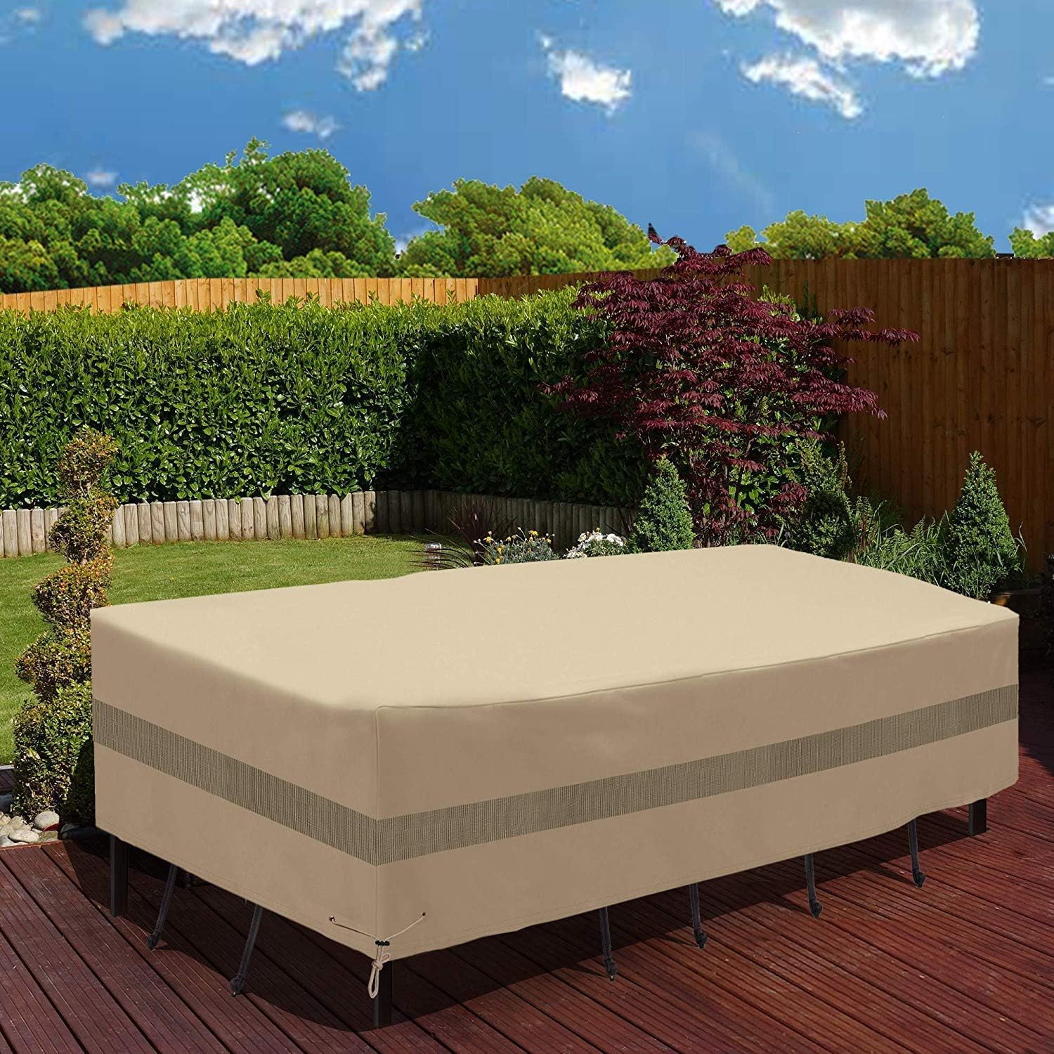SunPatio Funda rectangular para mesa y sillas de patio, resistente al agua, juego de muebles de exterior para comedor, resistente a la intemperie,