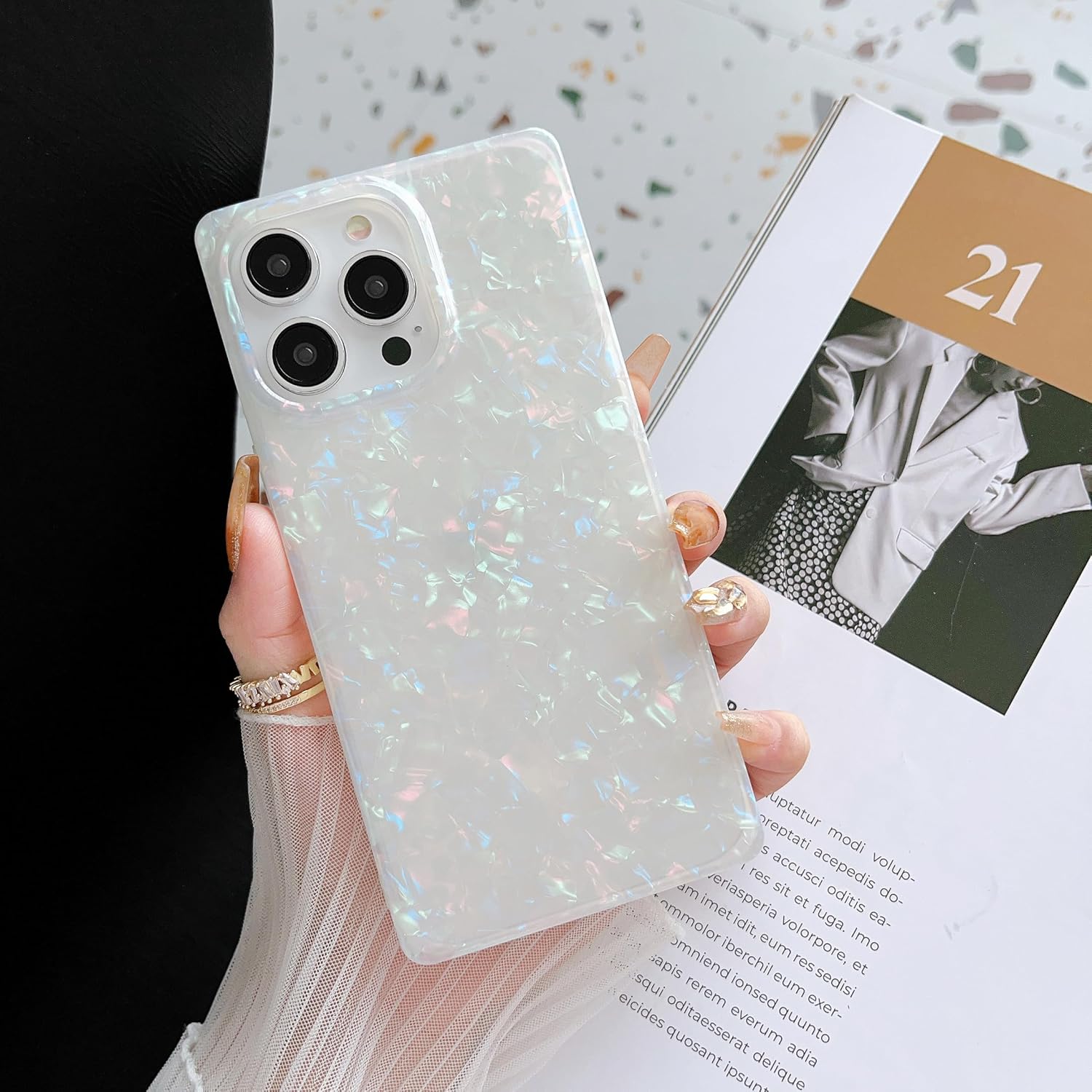 Jmltech Funda de borde cuadrado para iPhone 15 Pro Max, funda para mujer, a prueba de golpes, con purpurina, delgada, suave, gel de silicona