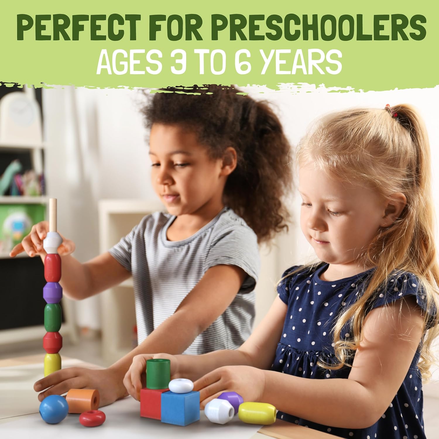 Helomor Toys Montessori – Juguete de cuentas de madera para niños pequeños, juego de secuenciación de cuentas, clasificación y apilamiento para