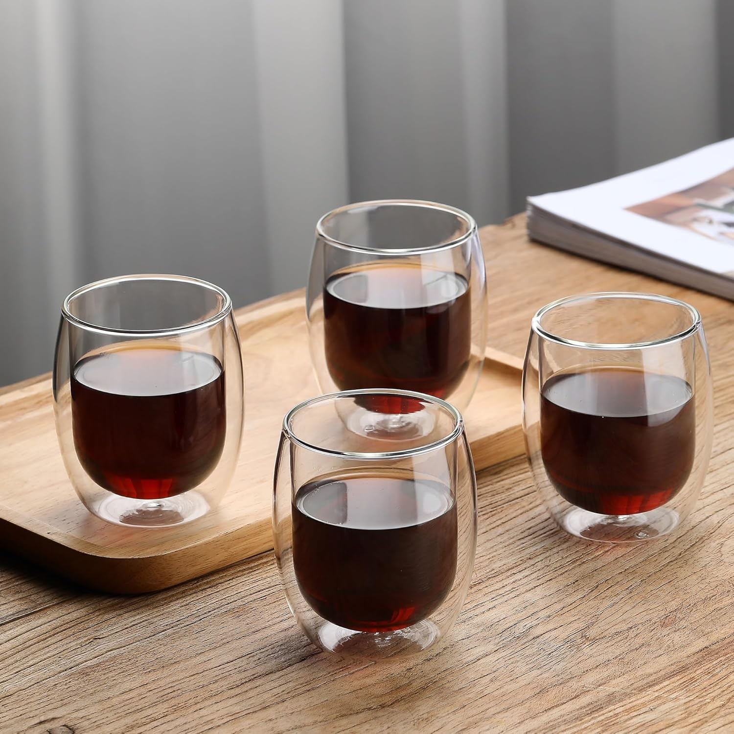 Juego de tazas de té de café de vidrio transparente, para café expreso, leche, cerveza, jugo, postre, doble capa, regalo para cumpleaños, 8.1 onzas,