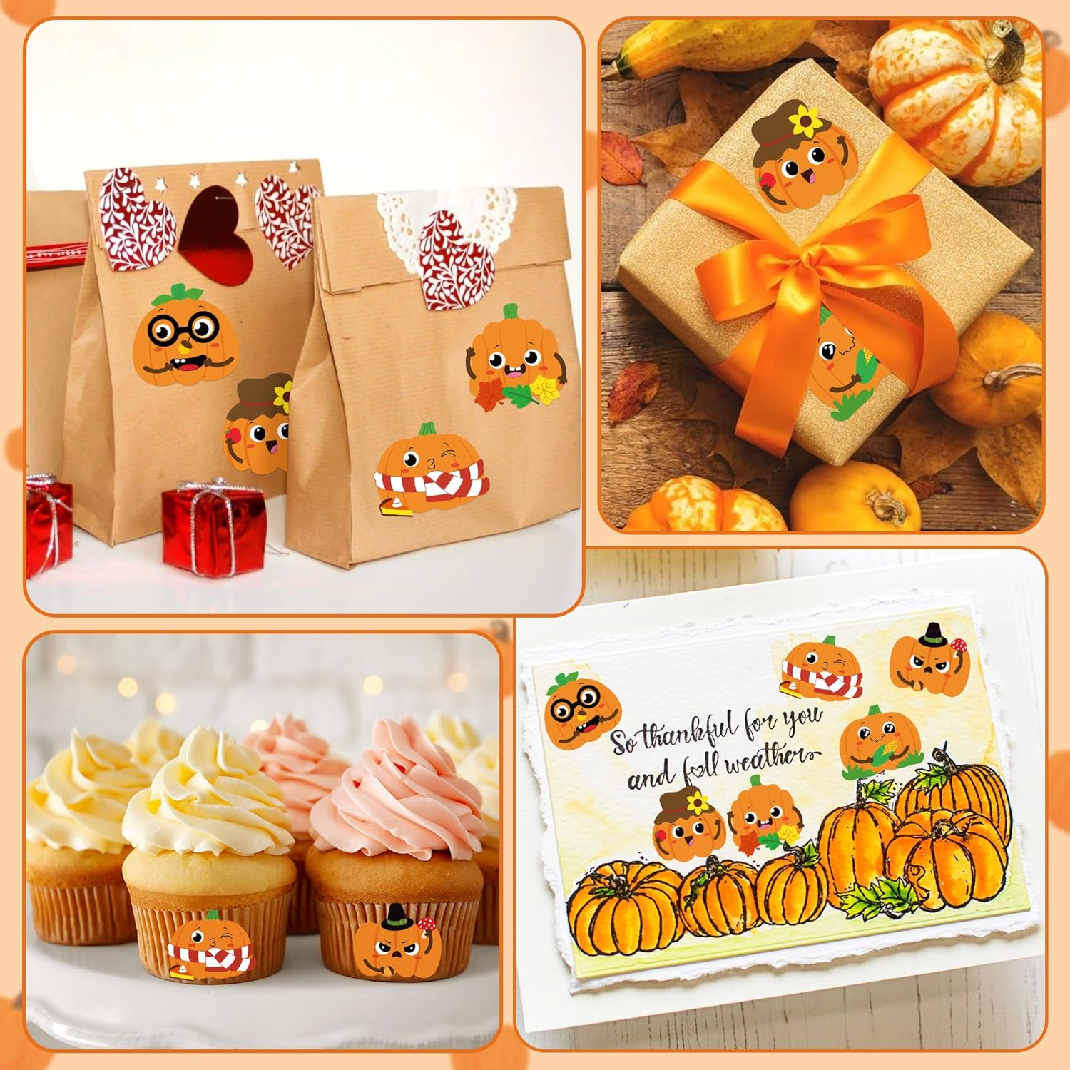 Haooryx Rollo de 300 calcomanías de calabaza de otoño para hacer una cara, haz tu propia cara de calabaza, calcomanías adhesivas para mezclar y