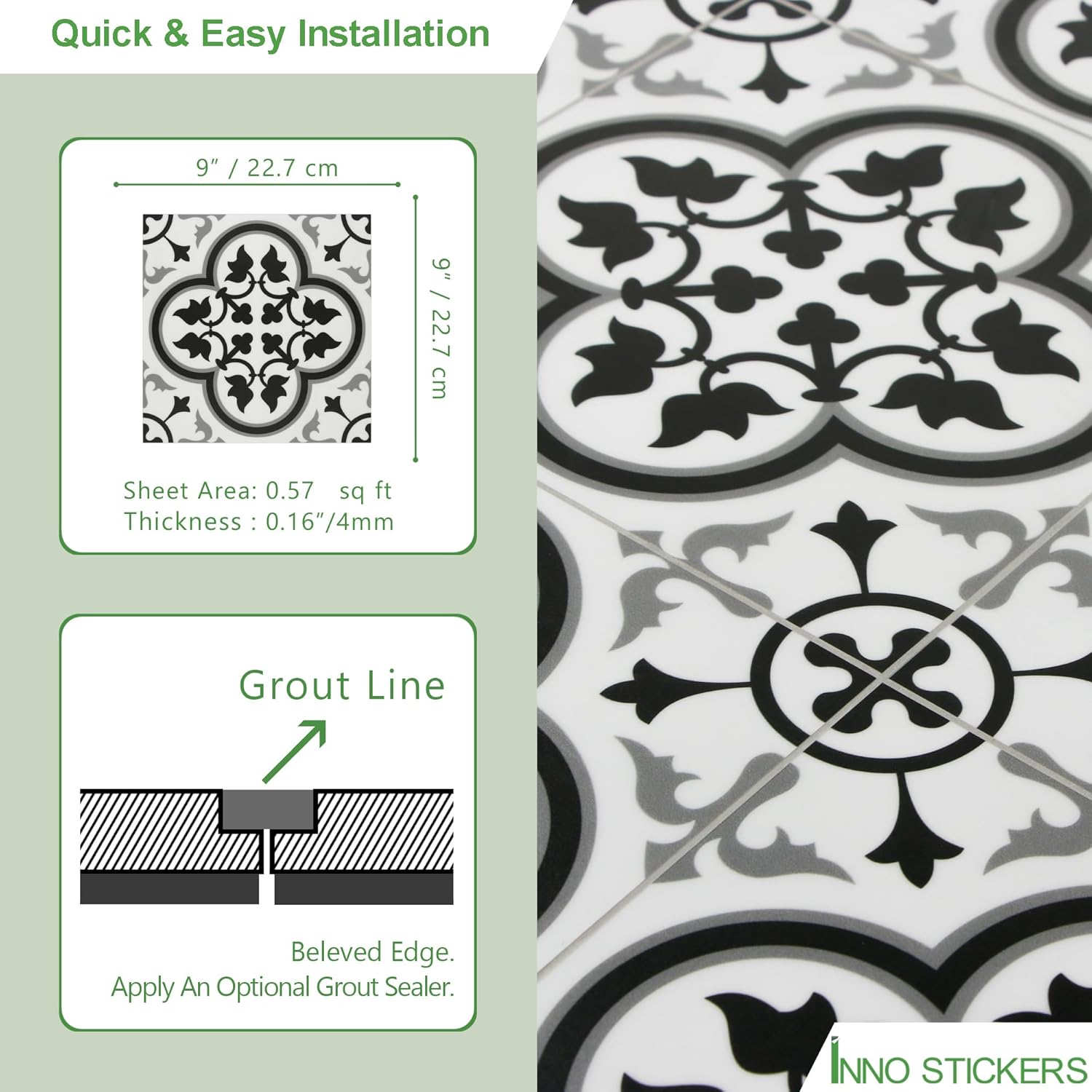 Azulejo de suelo y pared para baño y cocina. Azulejo autoadhesivo de vinilo SPC. Azulejo de salpicaduras de lechada con estampado encáustico blanco