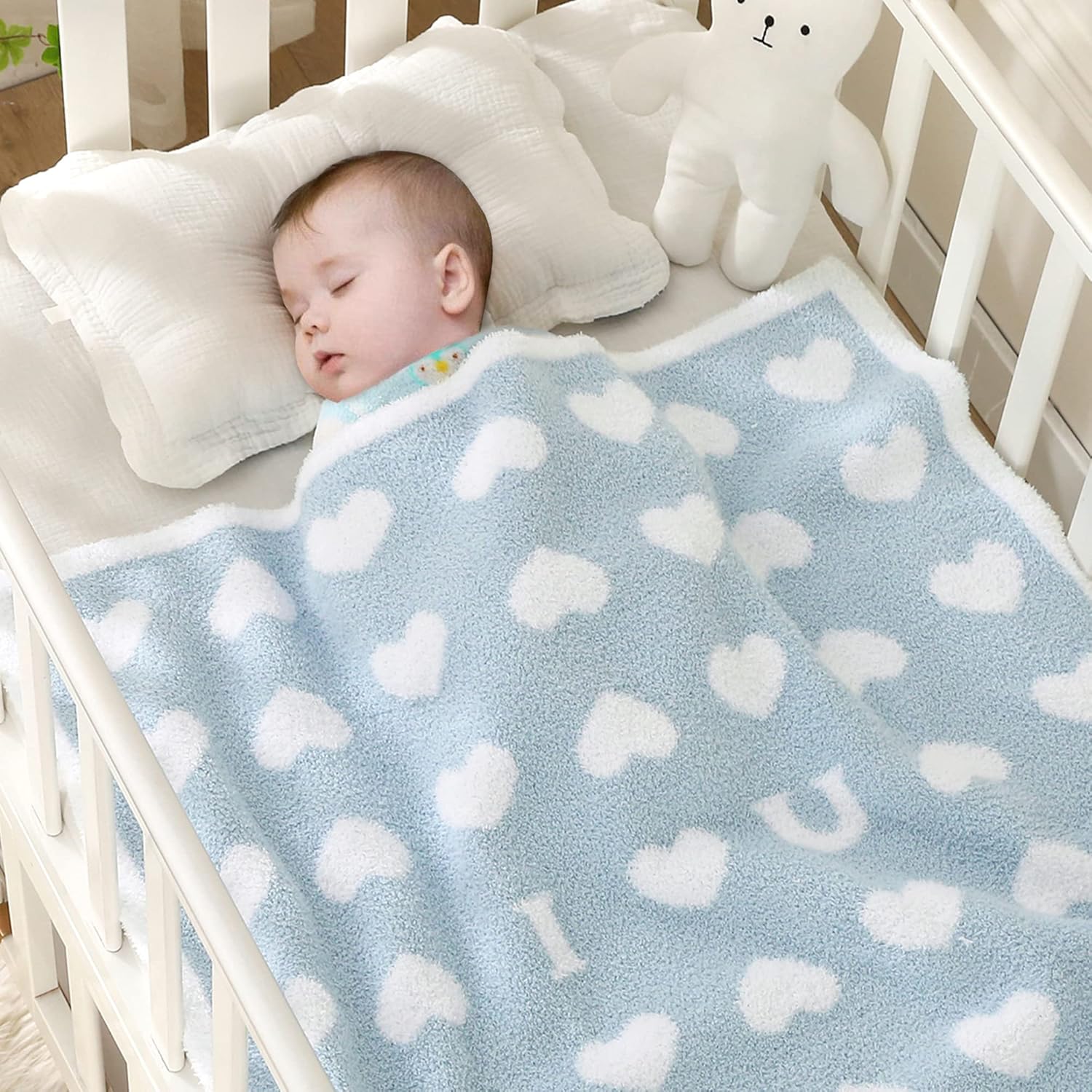 BOBOYOYO Mantas de felpa para bebés recién nacidos, niños y niñas, con corazón, suave, mullida, cálida, manta de recepción de 30 x 30 poliéster,