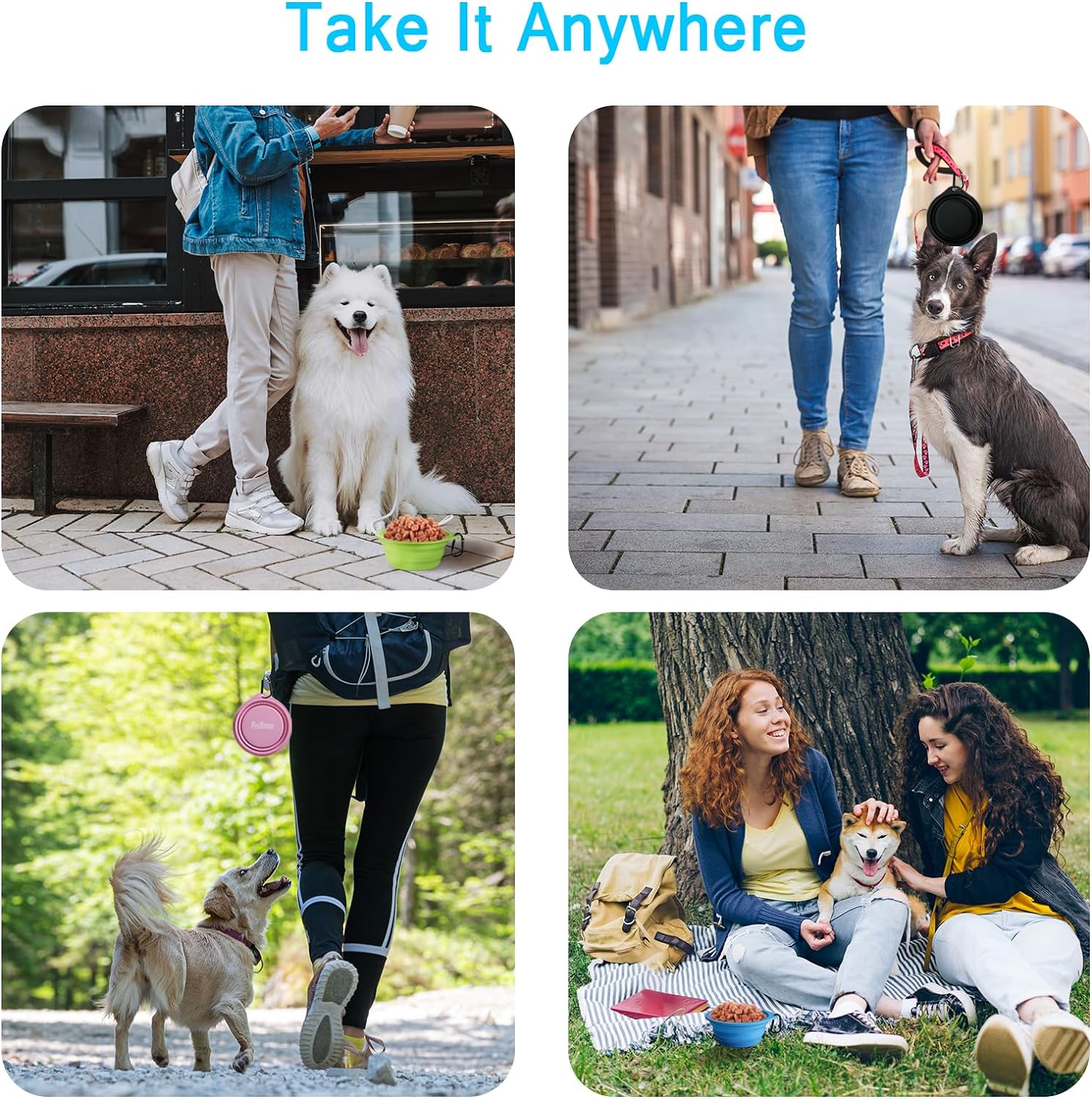 PetBonus Paquete de 2 cuencos plegables de silicona para perros, sin BPA, aptos para lavavajillas, portátil, plegable, expandible, para viajes,