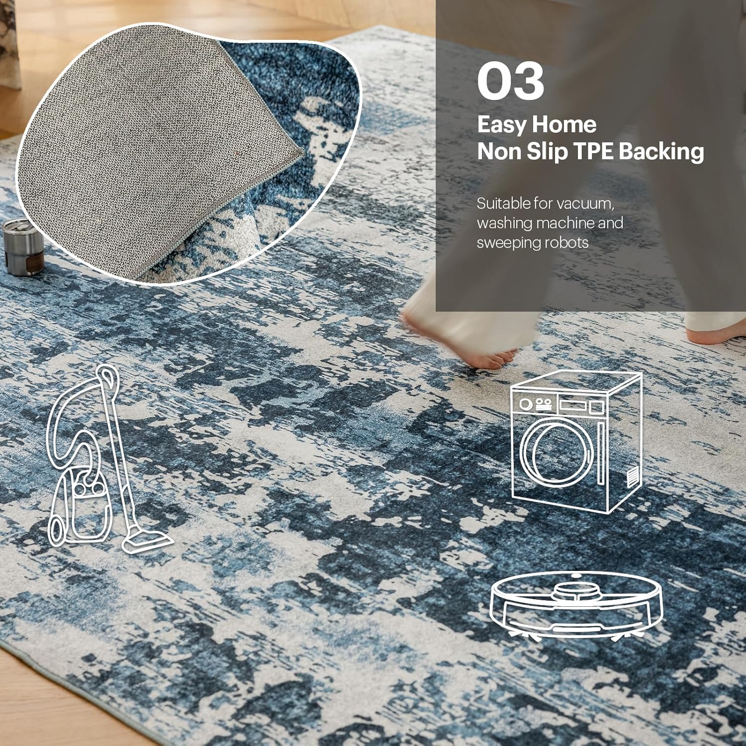 OMERAI Alfombra de área de 5 x 7 pies para dormitorio, alfombra lavable para sala de estar, cocina, comedor, antideslizante, decoración del hogar,
