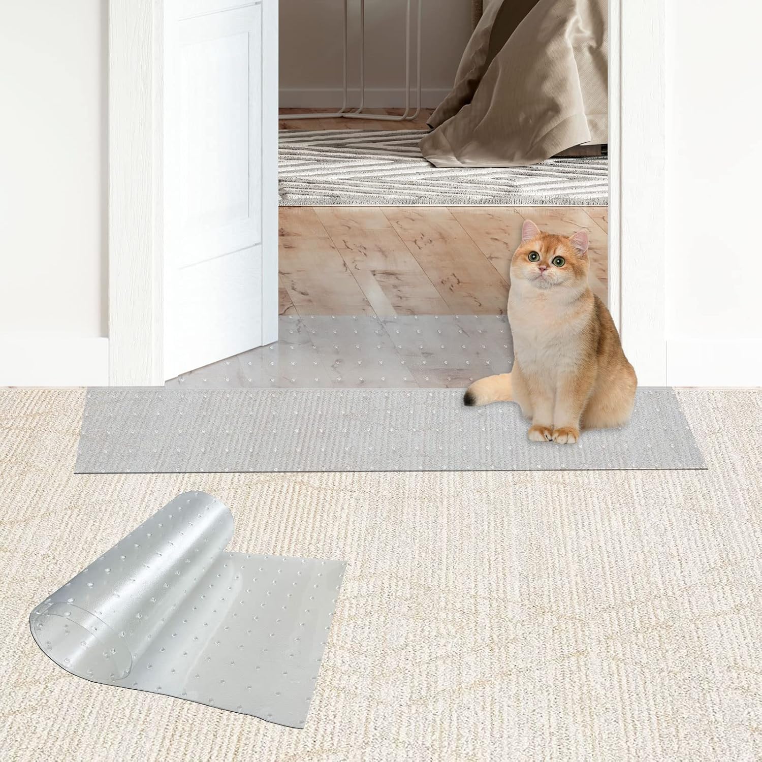 Protector de alfombra para mascotas, protector transparente antideslizante para gatos y perros para puerta, evita que las alfombras se rayen en la