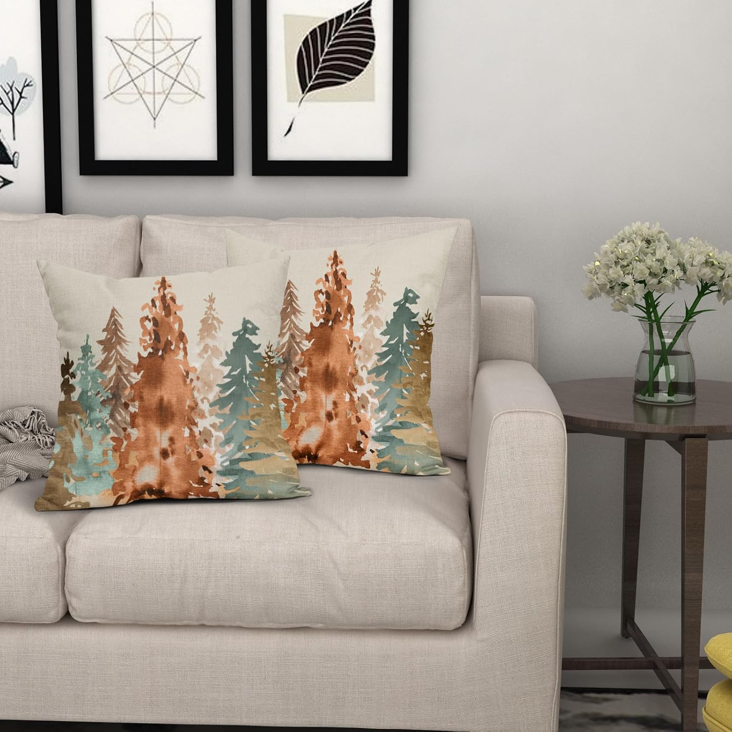 Sweetshow Juego de 2 fundas de almohada de color otoñal de 20 x 20 pulgadas, estilo rústico, acuarela, árbol de otoño, con temática de naturaleza,