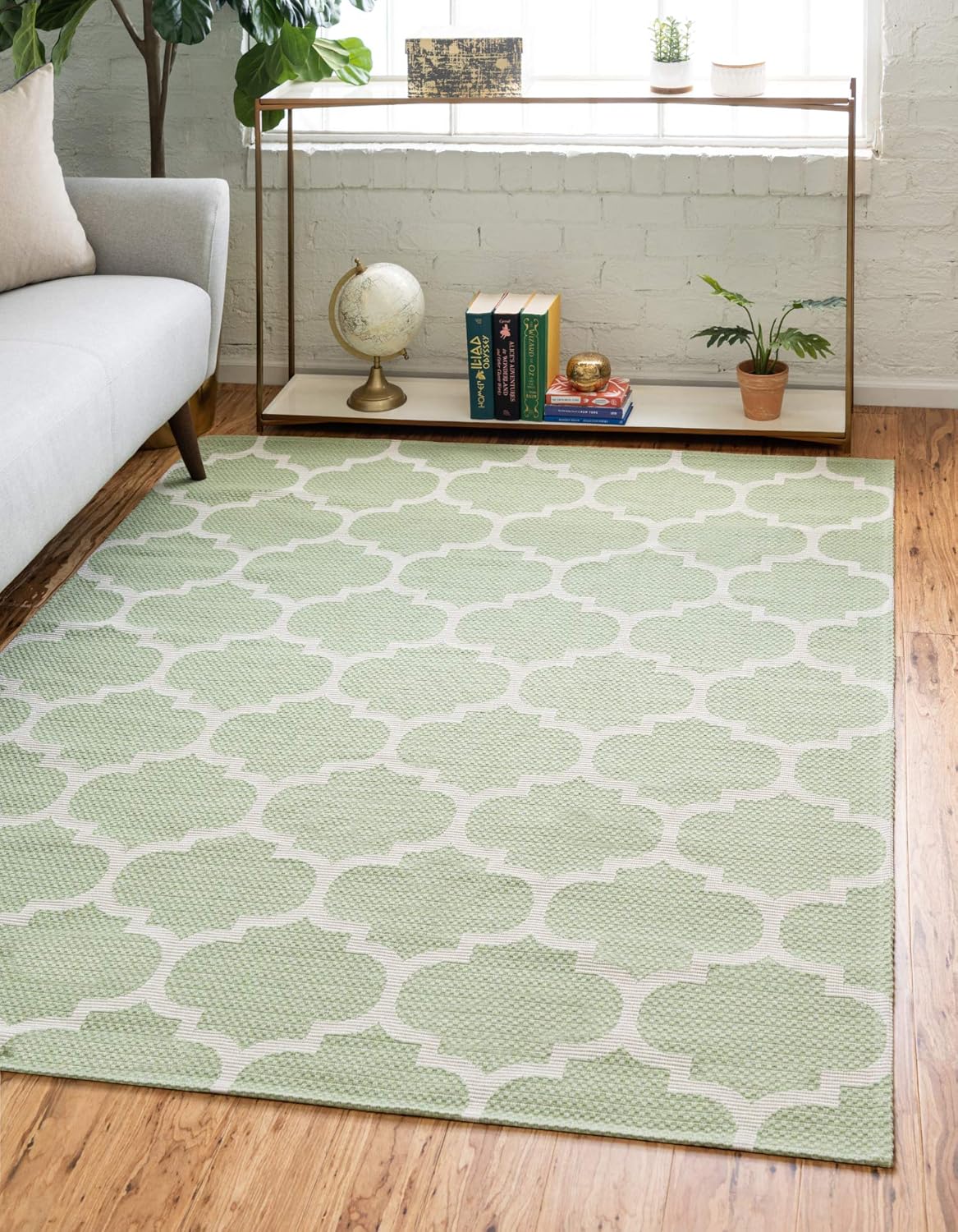 Unique Loom Decatur Collection Trellis – Alfombra geométrica y moderna, 5 pies 2 pulgadas x 7 pies 5 pulgadas, verdemarfil