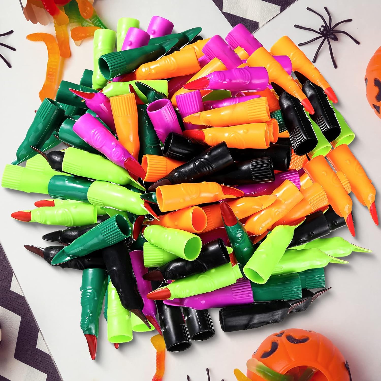 Sosation 150 piezas de dedos de bruja espeluznantes para cosplay, uñas falsas, zombi, divertidas, guiadas para niños, punteros de lectura, garras de