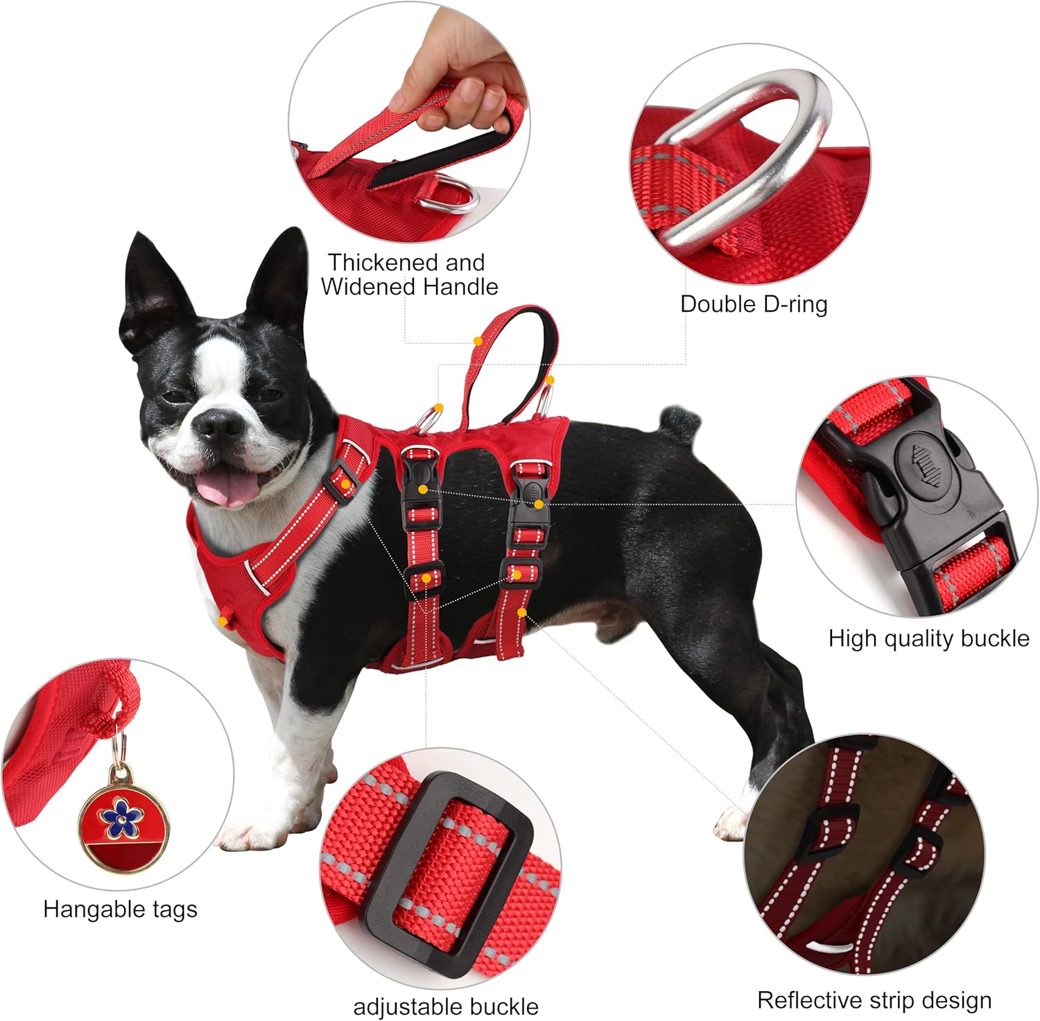 PET ARTIST Arnés multiusos para perros a prueba de escapes, chaleco reflectante ajustable sin tirones con asa de elevación y clip para correa, para