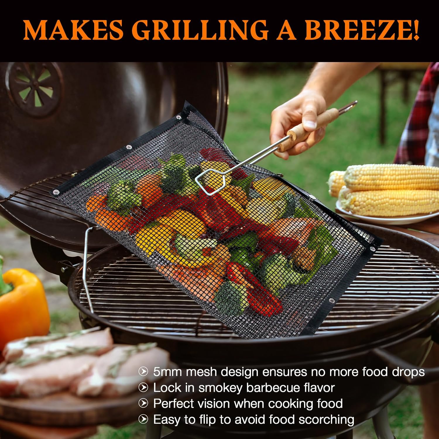 Juego de 2 bolsas de malla para parrilla, herramientas para barbacoa, reutilizables, antiadherentes, para ahumadores eléctricos, Pitmasters, cámper,