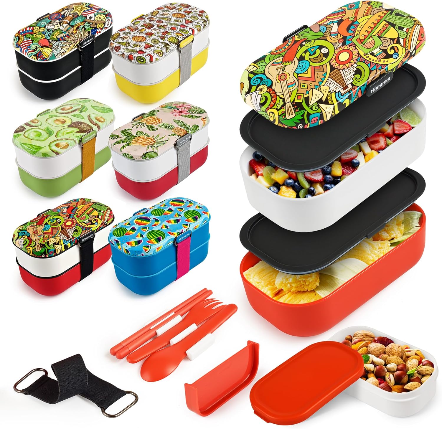 HÄMTMAT Lonchera Bento para adultos, contenedores japoneses para adultos, juego de lonchera para preparación de comidas, lindo recipiente apilable,