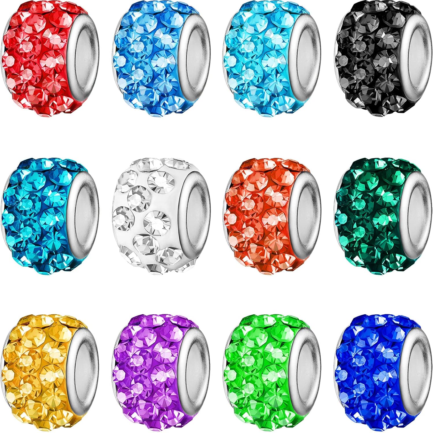 Kenning 200 cuentas europeas de diamantes de imitación con agujero grande, cuentas espaciadoras Rondelle para collares, aretes, pulseras,
