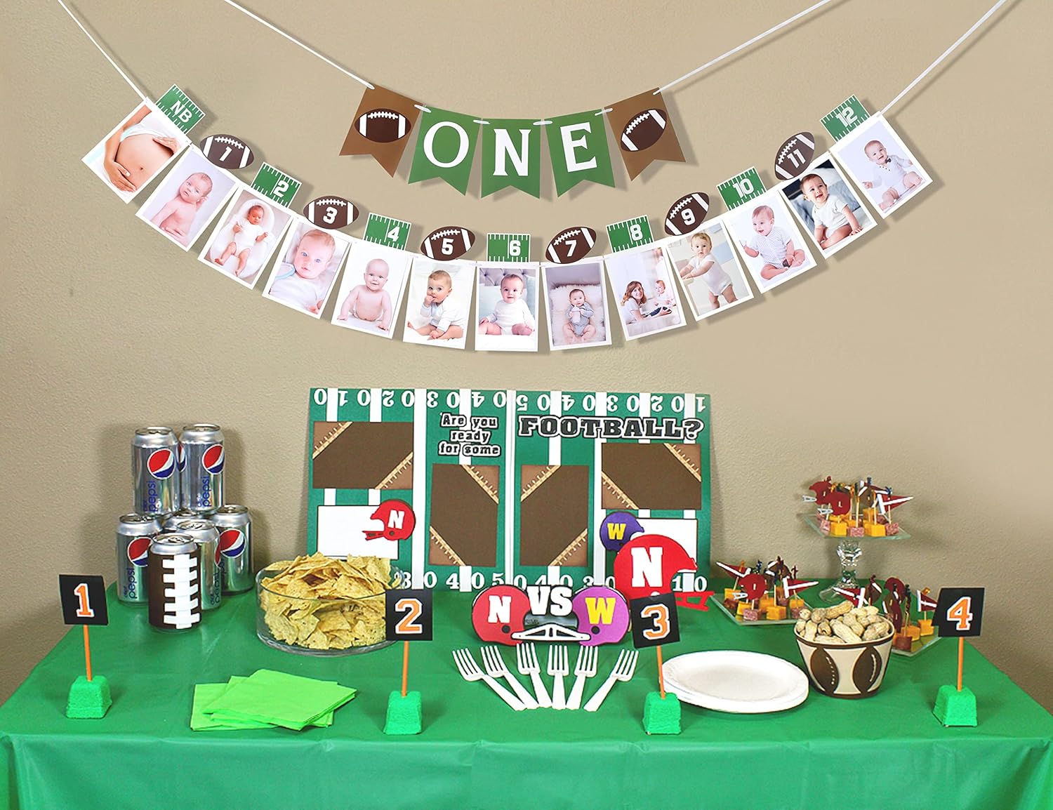Cartel de fútbol de primer cumpleaños  Decoraciones de primer cumpleaños de fútbol americano, pancarta de fotos de fútbol de 12 meses, pancarta de