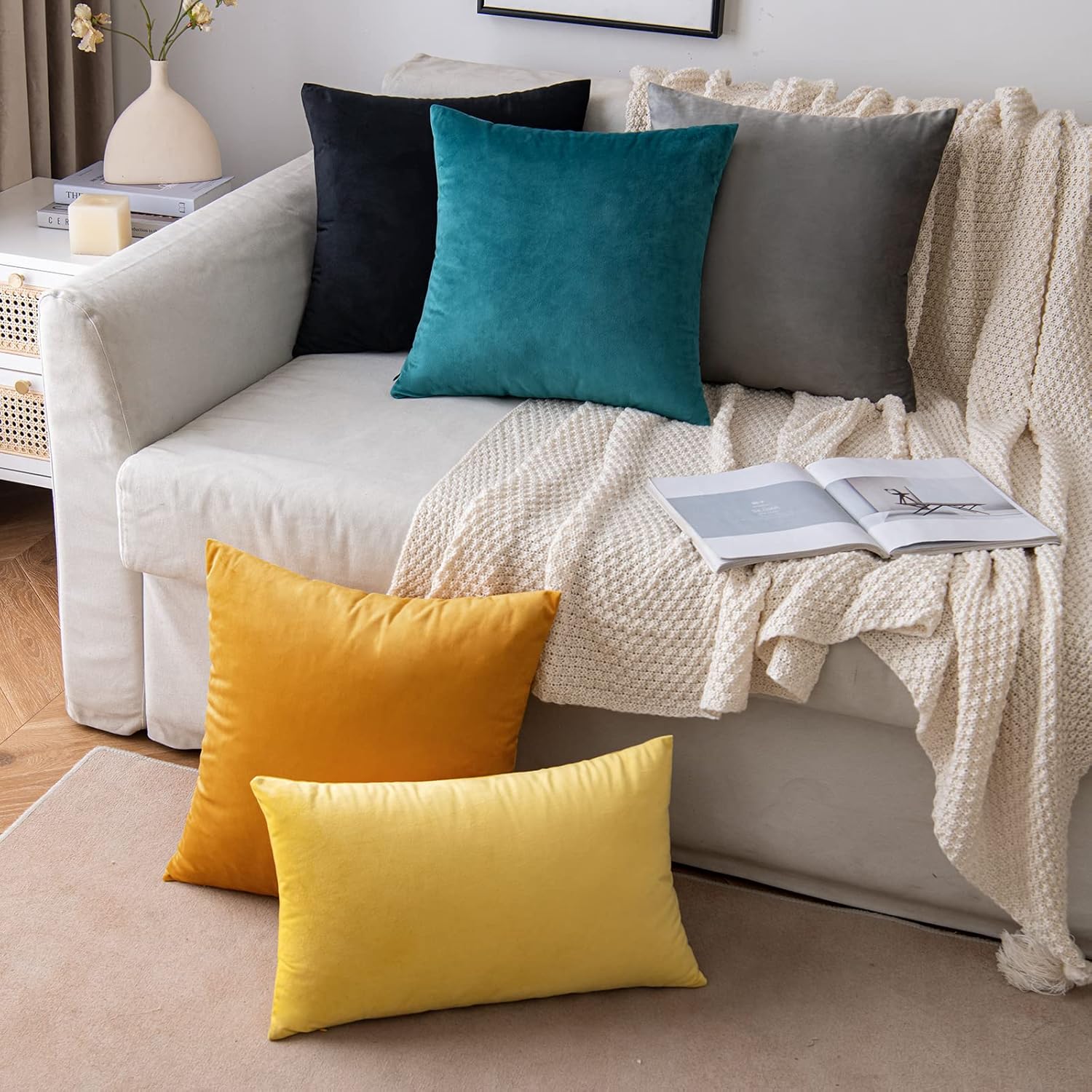 EMEMA Paquete de 2 fundas de almohada de terciopelo decorativas, cuadradas, suaves y sólidas, para sofá, dormitorio o automóvil, 16 x 16 pulgadas,