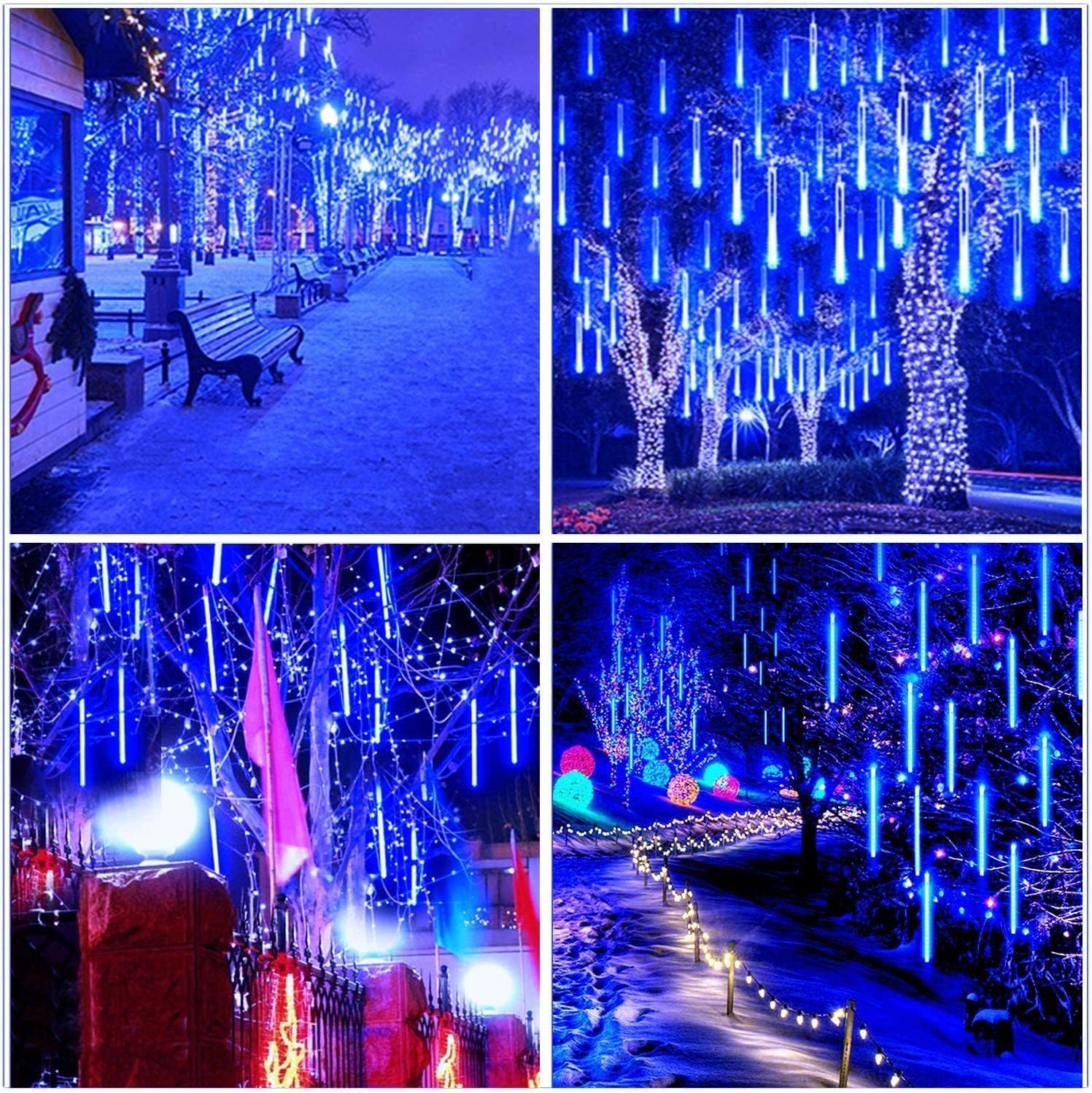 Tira de luces LED de lluvia de meteoritos para Navidad, 192 luces LED de 11.8 pulgadas, 8 tubos, impermeable, carámbano, nieve, caída, guirnalda de