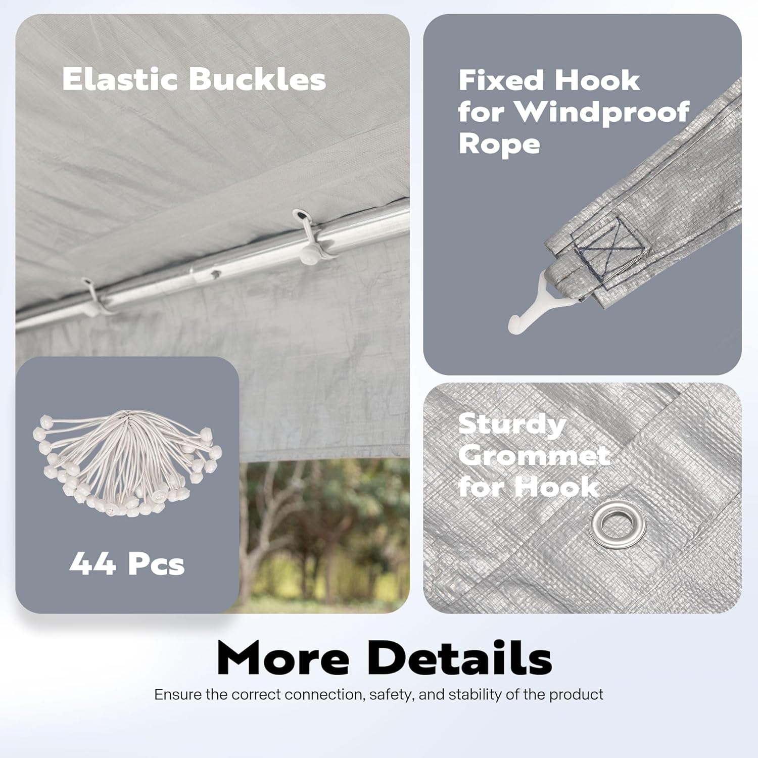 VIVOHOME Cubierta de repuesto para toldo de garaje de 12 x 20 pies, lona impermeable y protegida contra rayos UV de 6.53 onzas con 48 hebillas