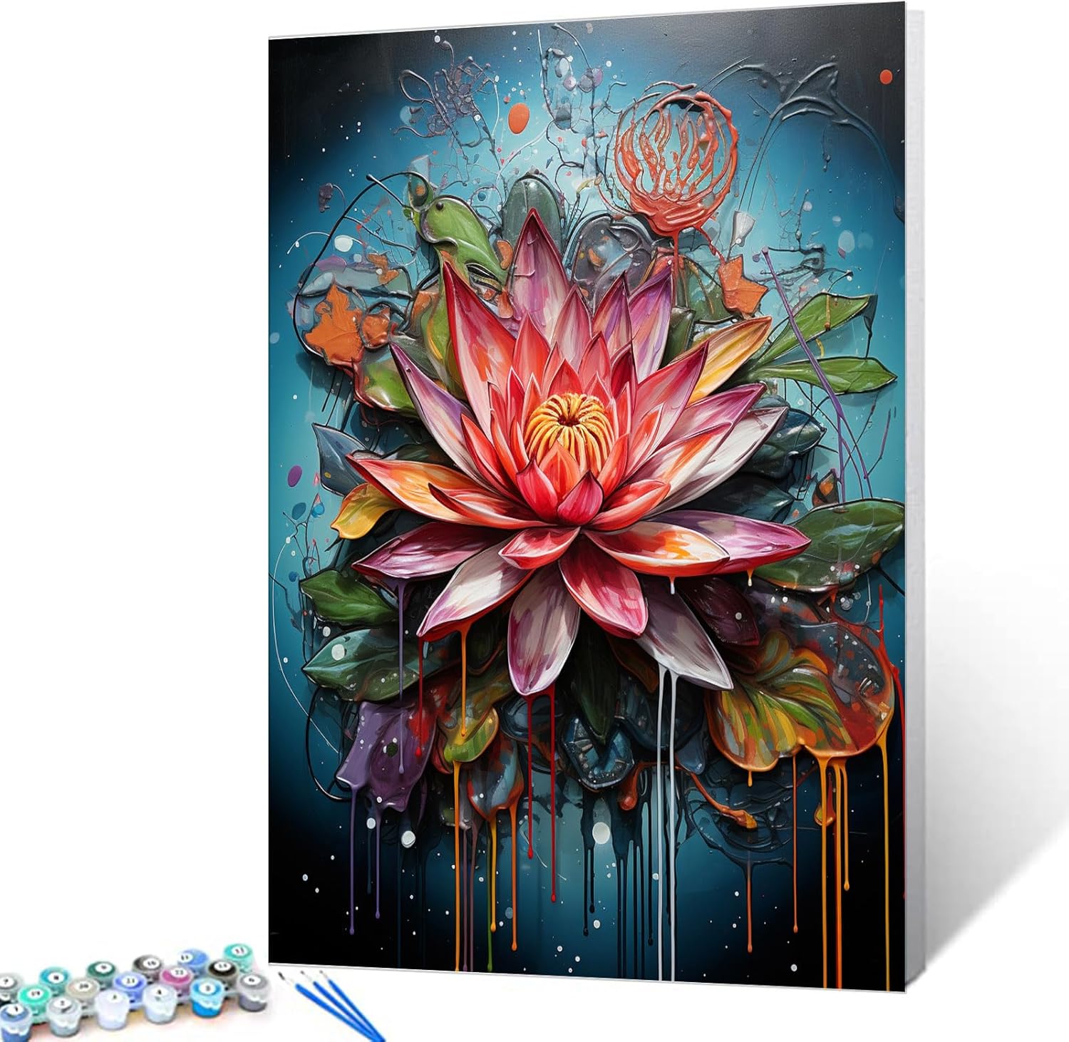 Pintura al óleo de flor de loto por números, lirio de agua, kit de pintura acrílica para niños, adultos, principiantes, garabatos, graffiti,
