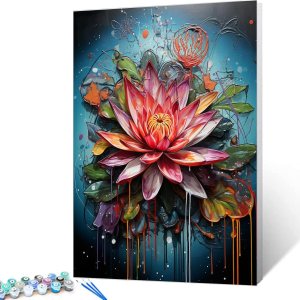 Pintura al óleo de flor de loto por números, lirio de agua, kit de pintura acrílica para niños, adultos, principiantes, garabatos, graffiti, Pintura al óleo de flor de loto por números, lirio de agua, kit de pintura acrílica para niños, adultos, principiantes, garabatos, graffiti,