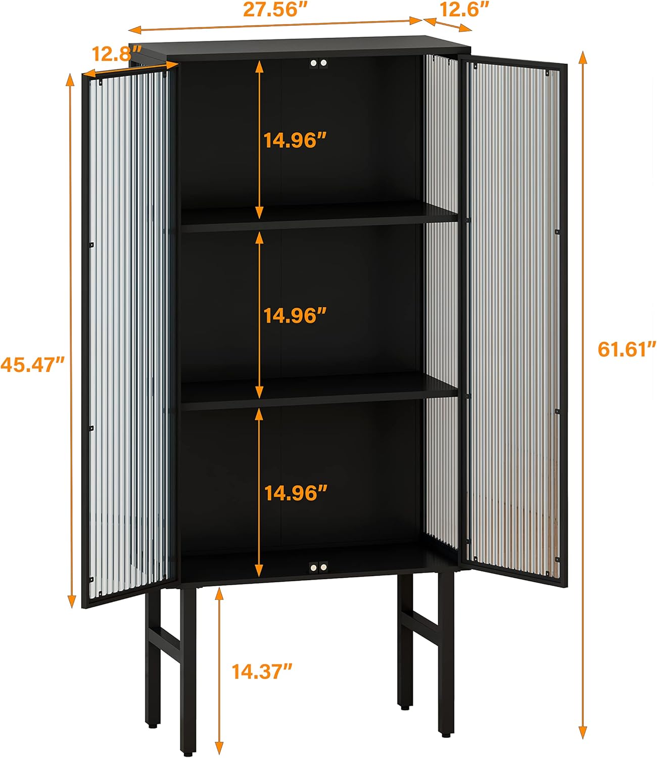 JIEJIEGAO Armario moderno de dos puertas de vidrio de 61.61 pulgadas con almacenamiento de tres niveles, consola de aparador, gabinete de