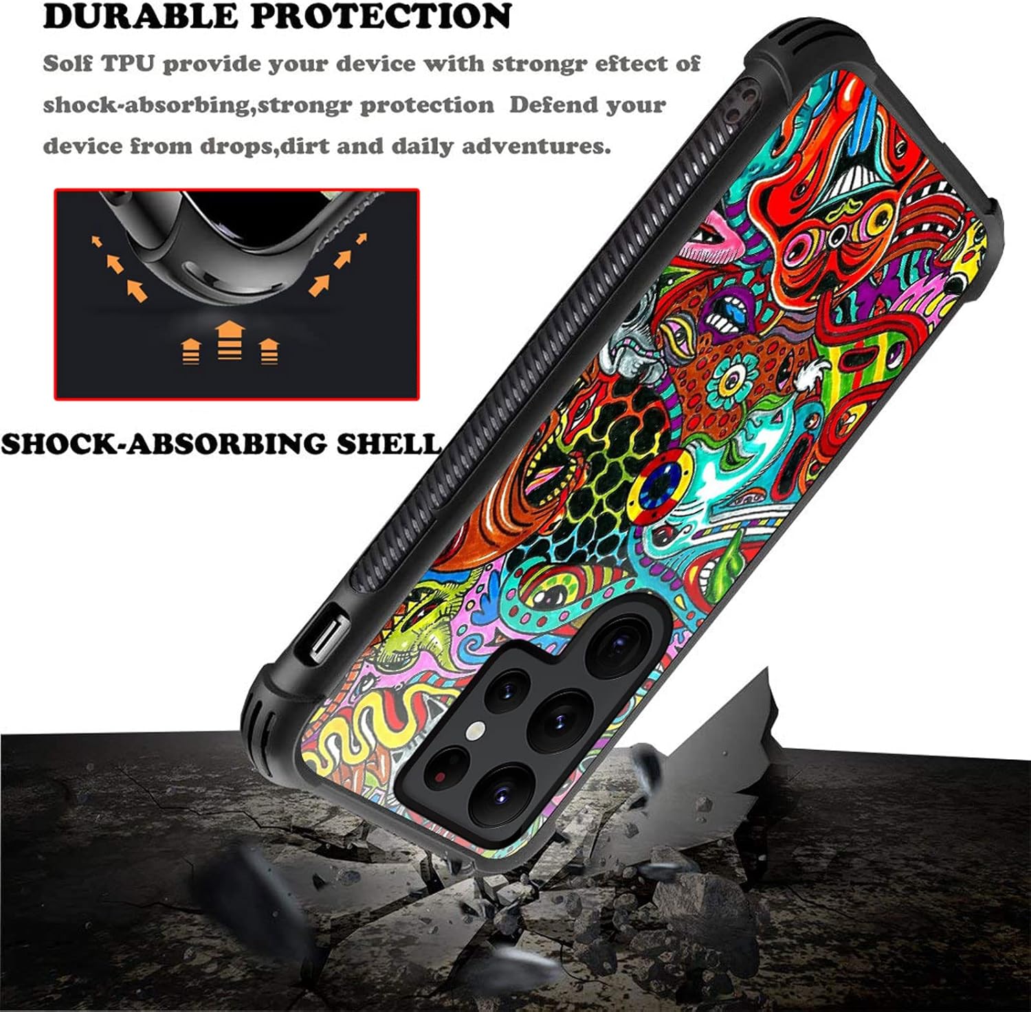 CARLOCA Funda compatible con Samsung Galaxy S22 Ultra, colorida funda de acrílico duro con diseño gráfico de dibujos animados rojo trippy a prueba