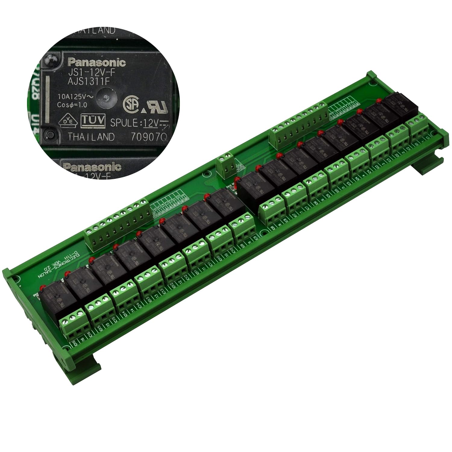 Montaje en carril DIN 16 SPDT 10Amp Power Relay Interface Module (DC 12V)