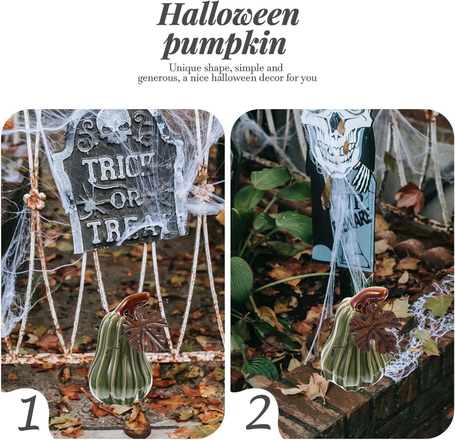 FAVOMOTO Figuras de calabaza de Halloween, coleccionables, mini adorno de calabaza de cerámica realista para cosecha de otoño, Acción de Gracias,