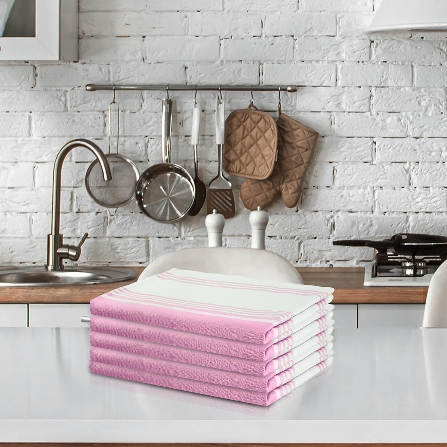 Urban Villa Toallas de cocina (20 x 30 pulgadas, paquete de 6) toallas de cocina extra grandes de alta calidad para cocina, paños de cocina rosa y