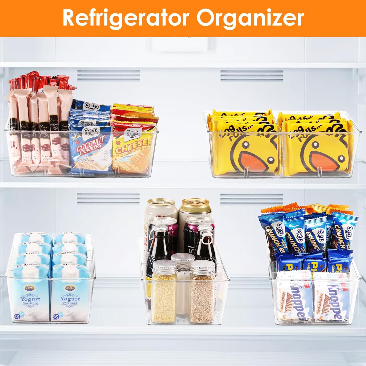Paquete de 6 cubos organizadores de almacenamiento de alimentos, contenedores de almacenamiento de plástico transparente y almacenamiento para