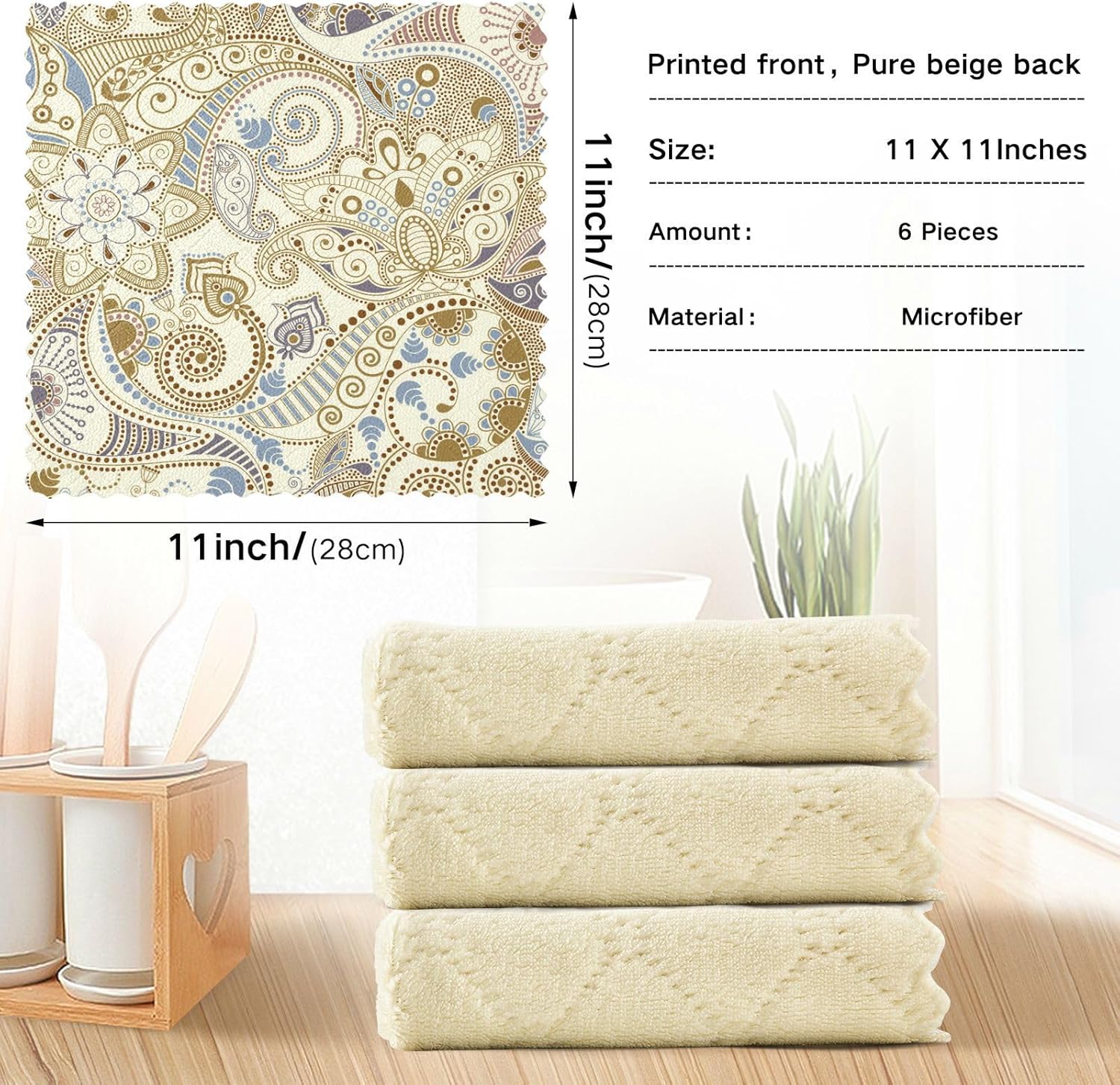 Light Floral Contemporary 6 Pack Absorbent Kitchen Microfiber Towels Decorative Cotton Car Drying Towels for Countertop Oven