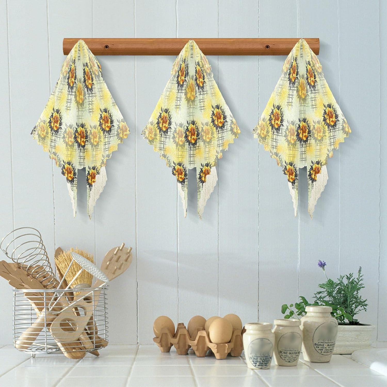 FRODOTGV Lining Rose Flower Soft Decorative Microfiber Dish Drying Towel Absorbent Set of 6 Kitchen Tea Towels for Countertop Coffee