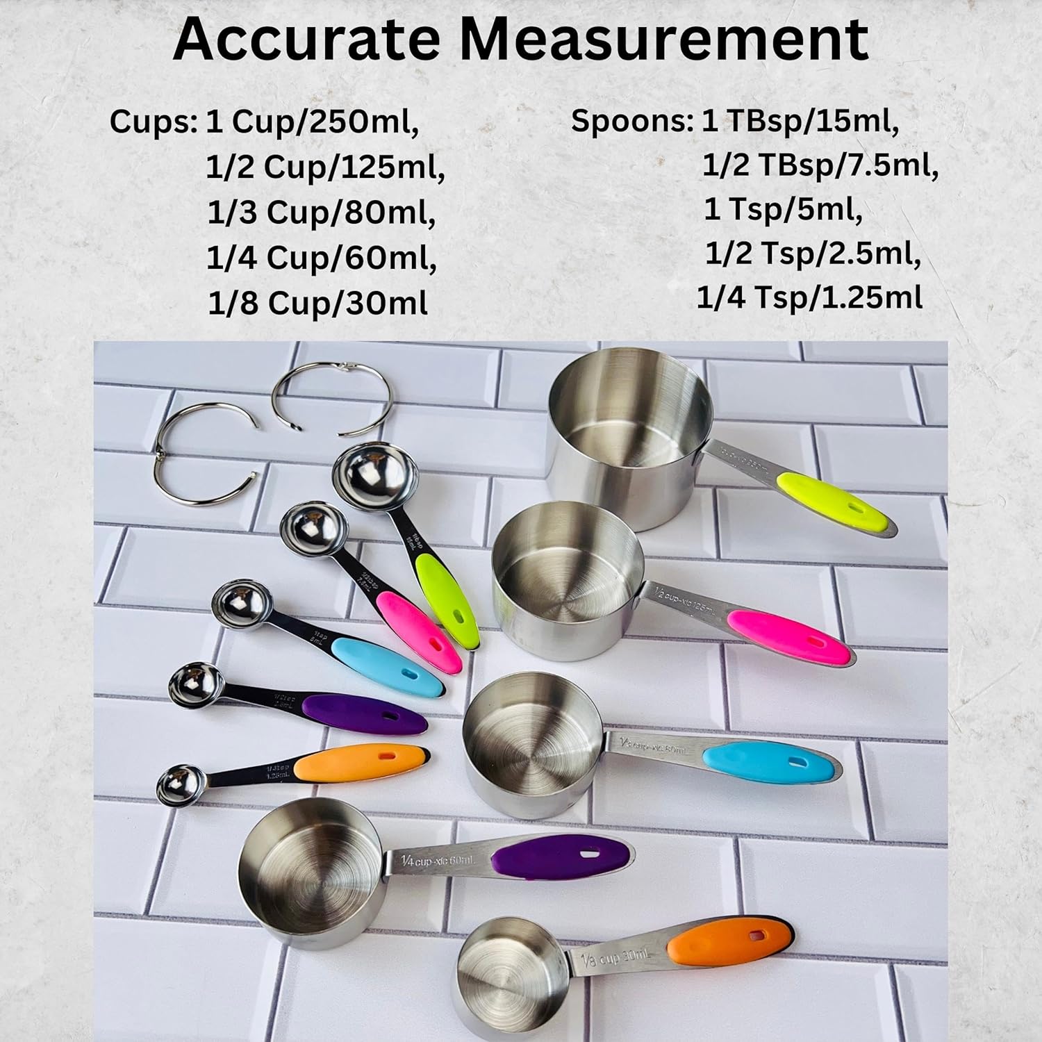 Juego de tazas y cucharas medidoras de acero inoxidable, 10 piezas más 15 recetas de libros electrónicos, 5 tazas medidoras y 5 cucharas medidoras